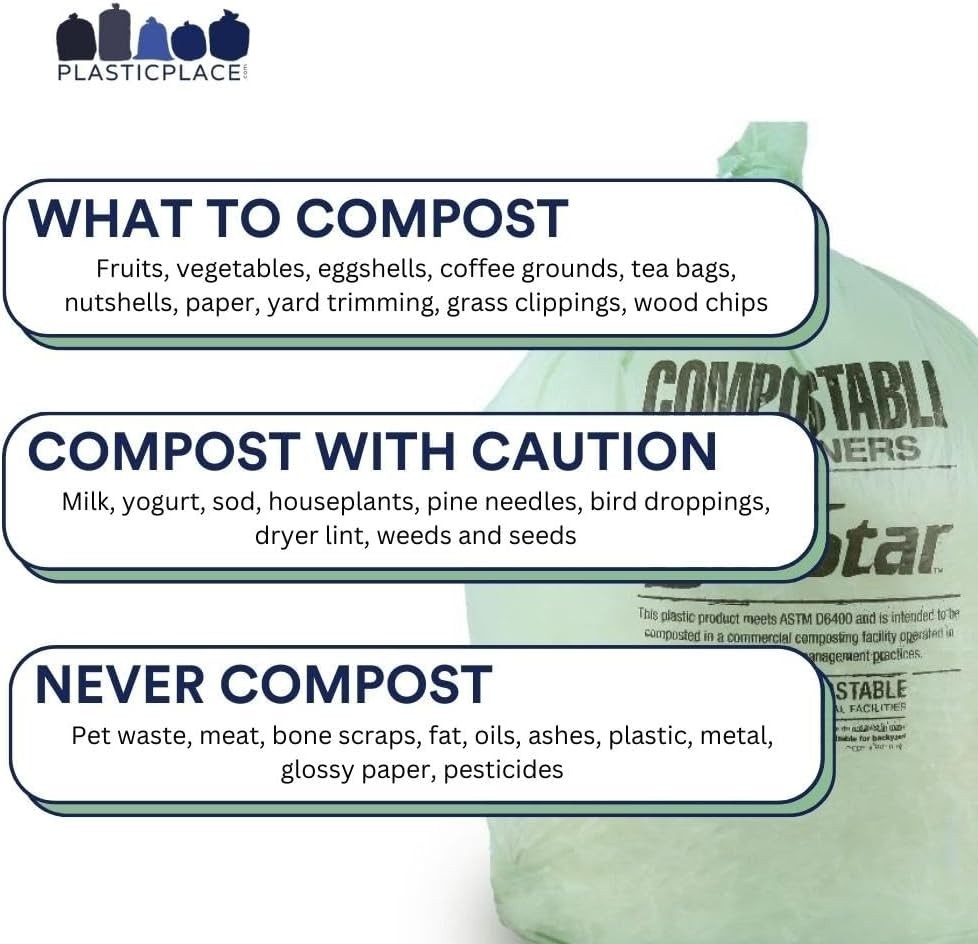 Plasticplace 20-30 Gallon Clear Compostable Trash Bags, 1.0 Mil, (75 Count)