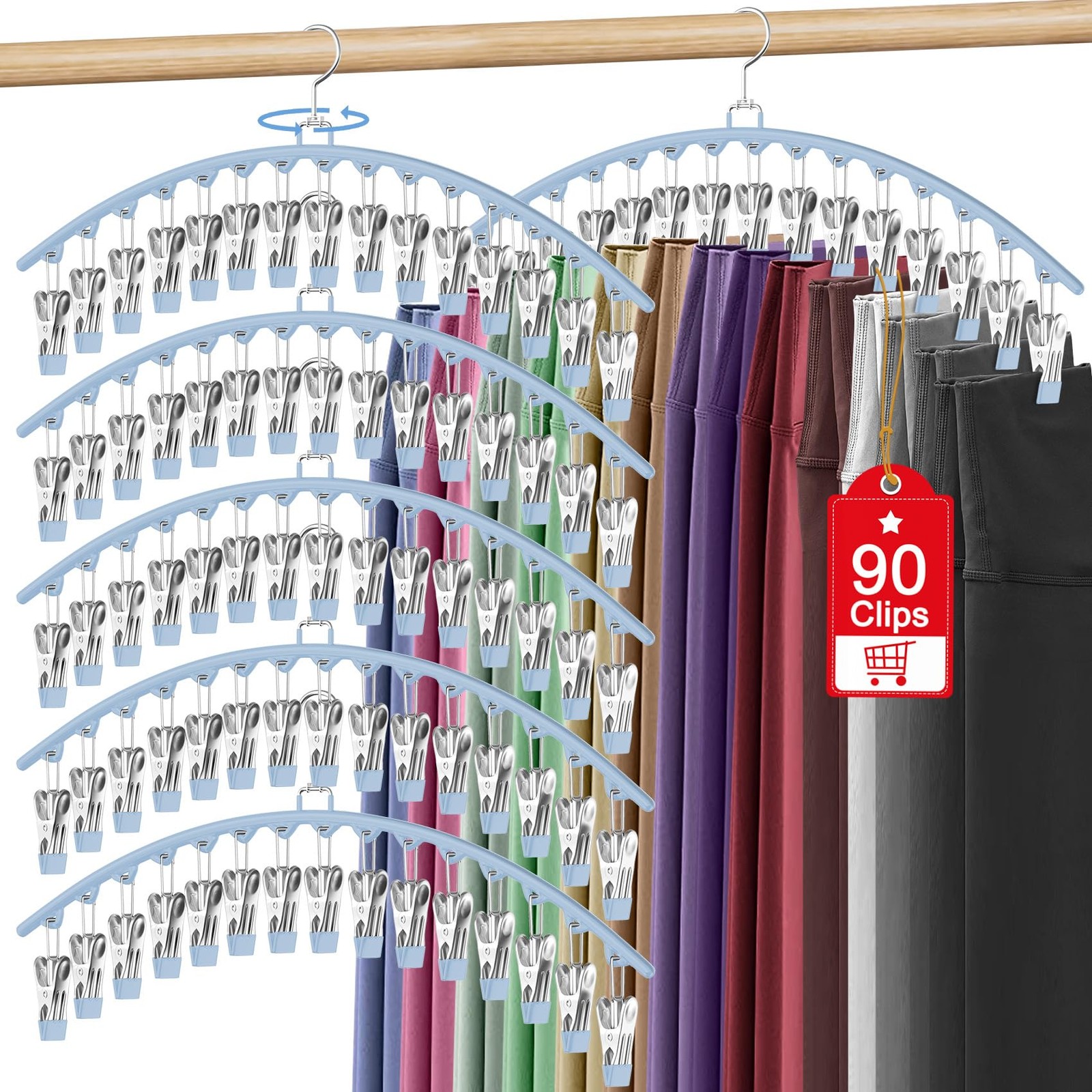 6 Pack Legging Organizer For Closet Hanging Pants Hangers With 15 Clips Holds 45