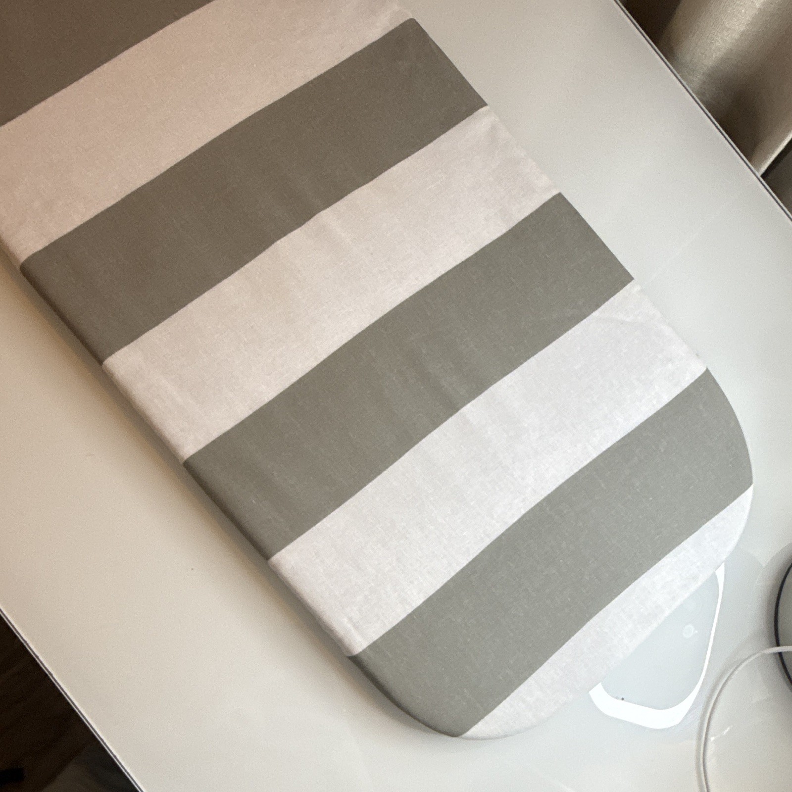 Tabletop Foldable Portable Metal Ironing Board, White Gray Striped Cover