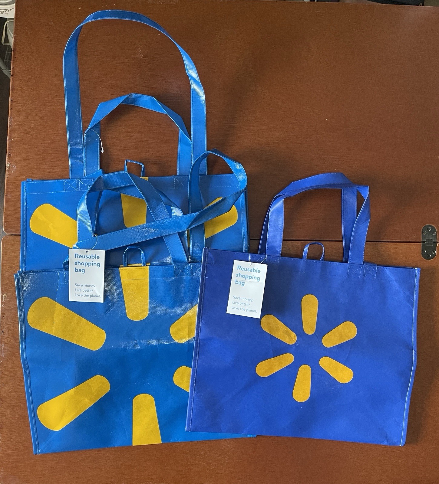 Walmart Reusable Shopping Bag Lot Of 3 Blue Spark Design Large Heavy Duty