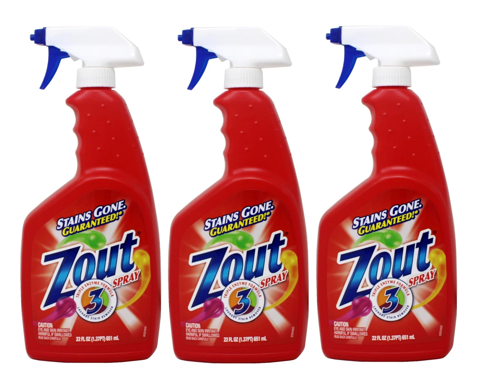 3 Pk of Zout Stain Remover Triple Enzyme Spray 22 Ounce