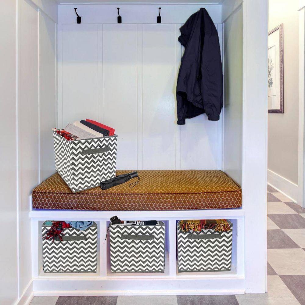 Foldable Storage Cubes W/ Handles Gray 10.5 in X 11 in Fabric Decorative Basket