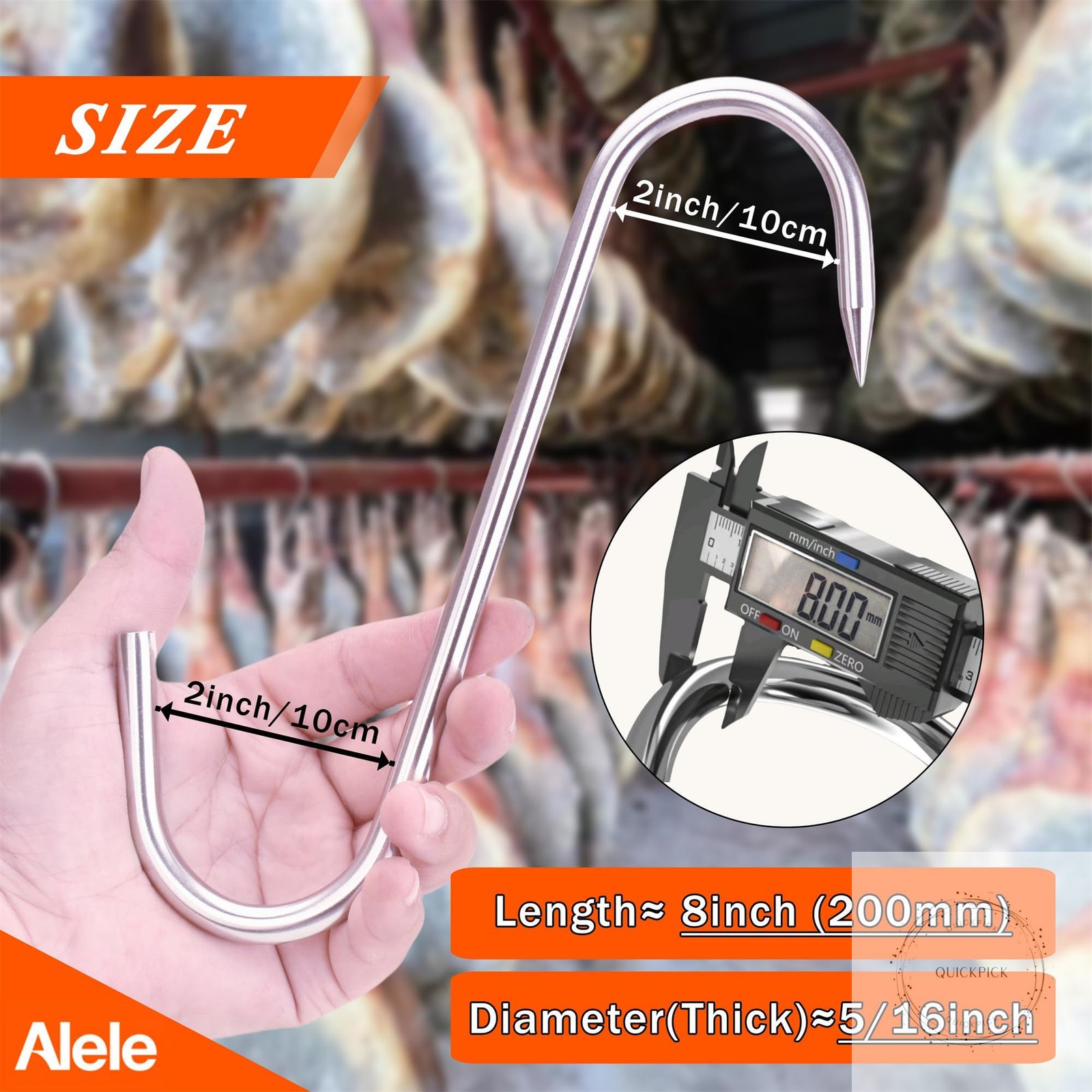 8 Inch Meat Hook Heavy Duty Stainless Steel Butcher Hooks for Hanging Beef,10 Pa