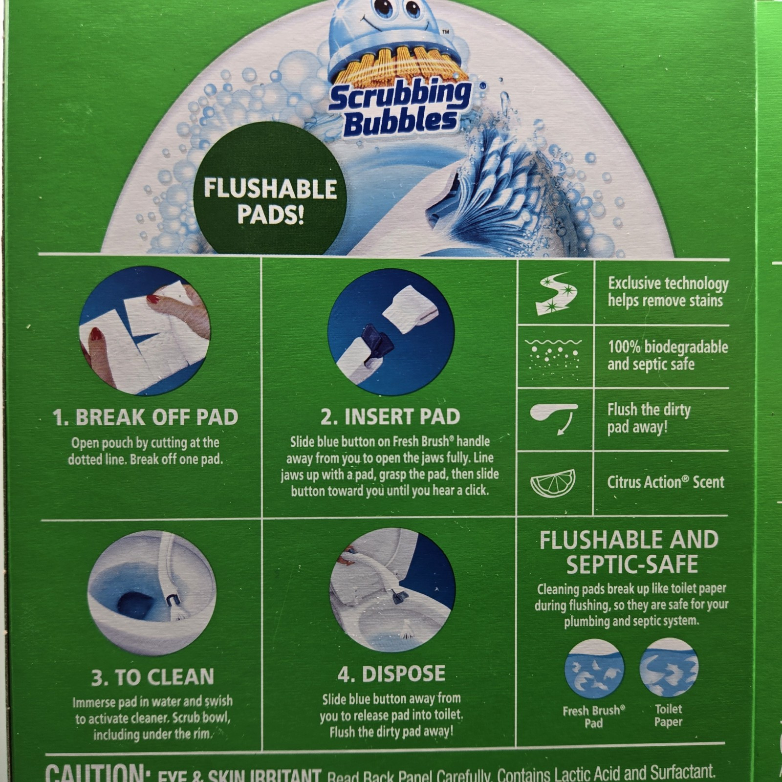 80ct Scrubbing Bubbles Fresh Brush Flushable Pads Toilet Cleaning Refill Heads