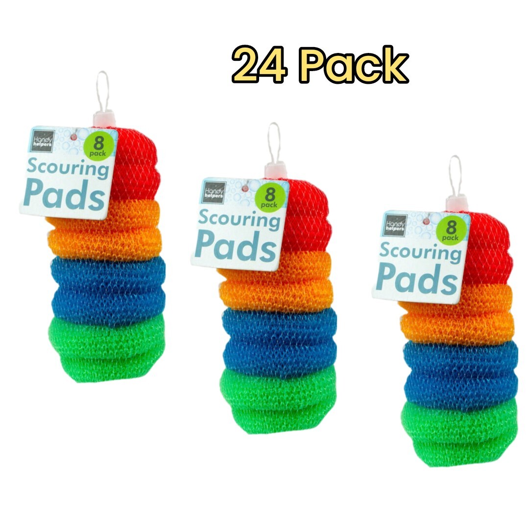 24 Pack Assorted Colors Round Nylon Dish Cleaning Scouring Pads, Mesh