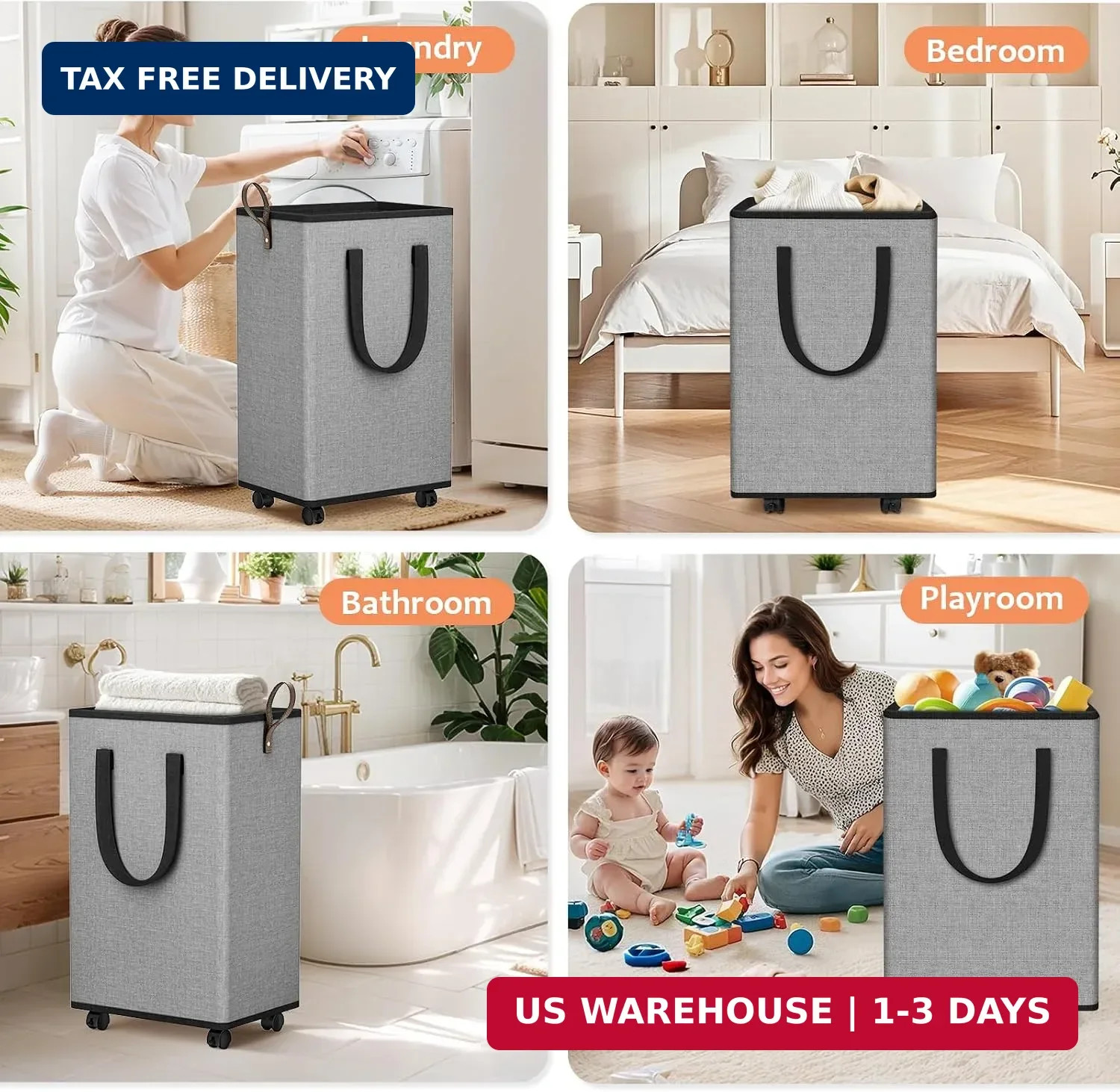 SpaceTrove Rolling Laundry Basket with Wheels, Laundry Hamper, 80L, Grey | Colla
