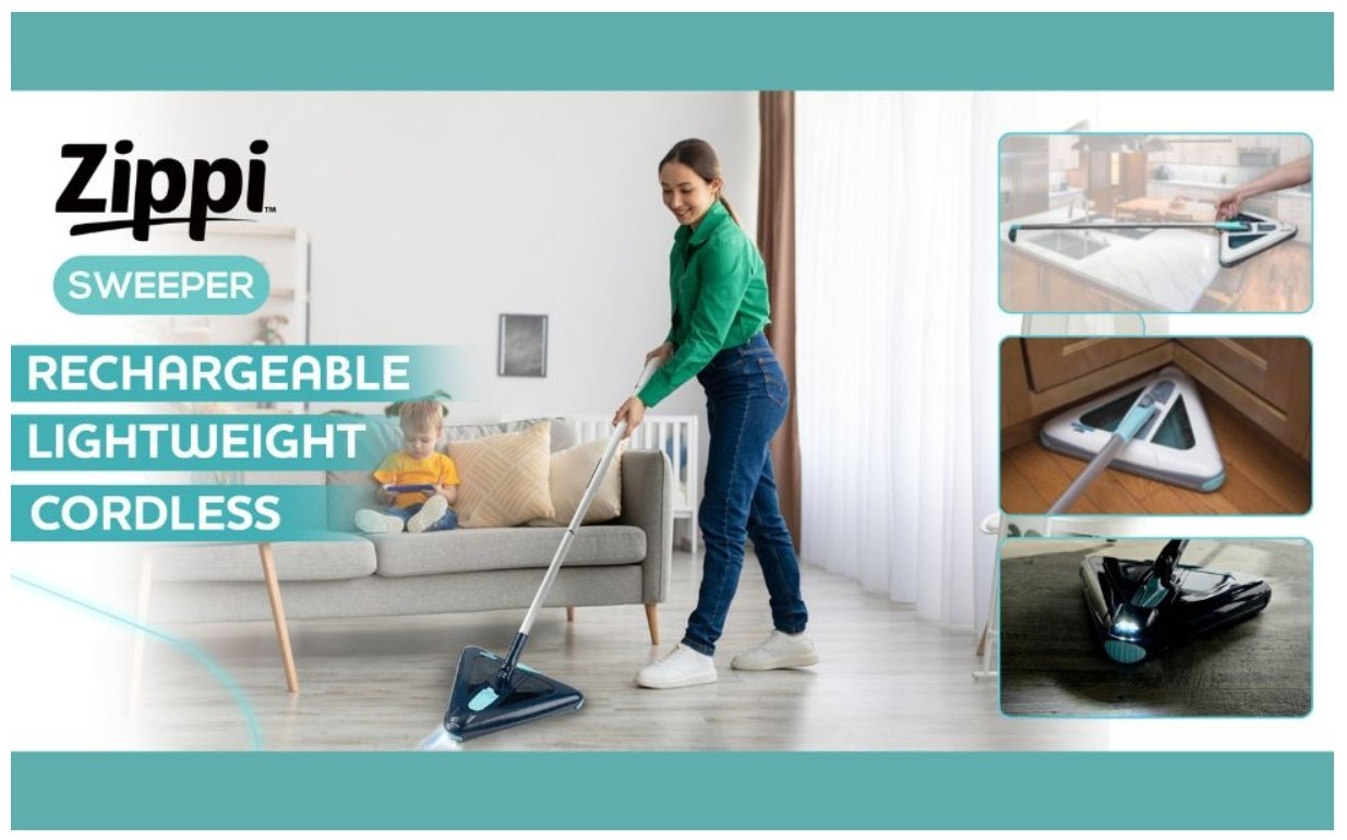 Zippi Sweeper Max- Powerful and Lightweight Sweeper, Perfect for Carpet Hardwood