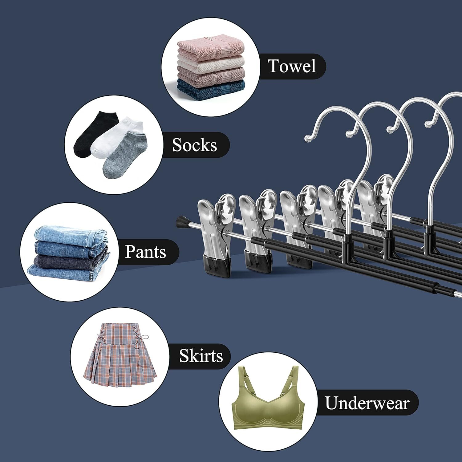 40Pcs Pants Hangers w/ Non-Slip Clips For Trouser Jeans Clothes Shorts Universal