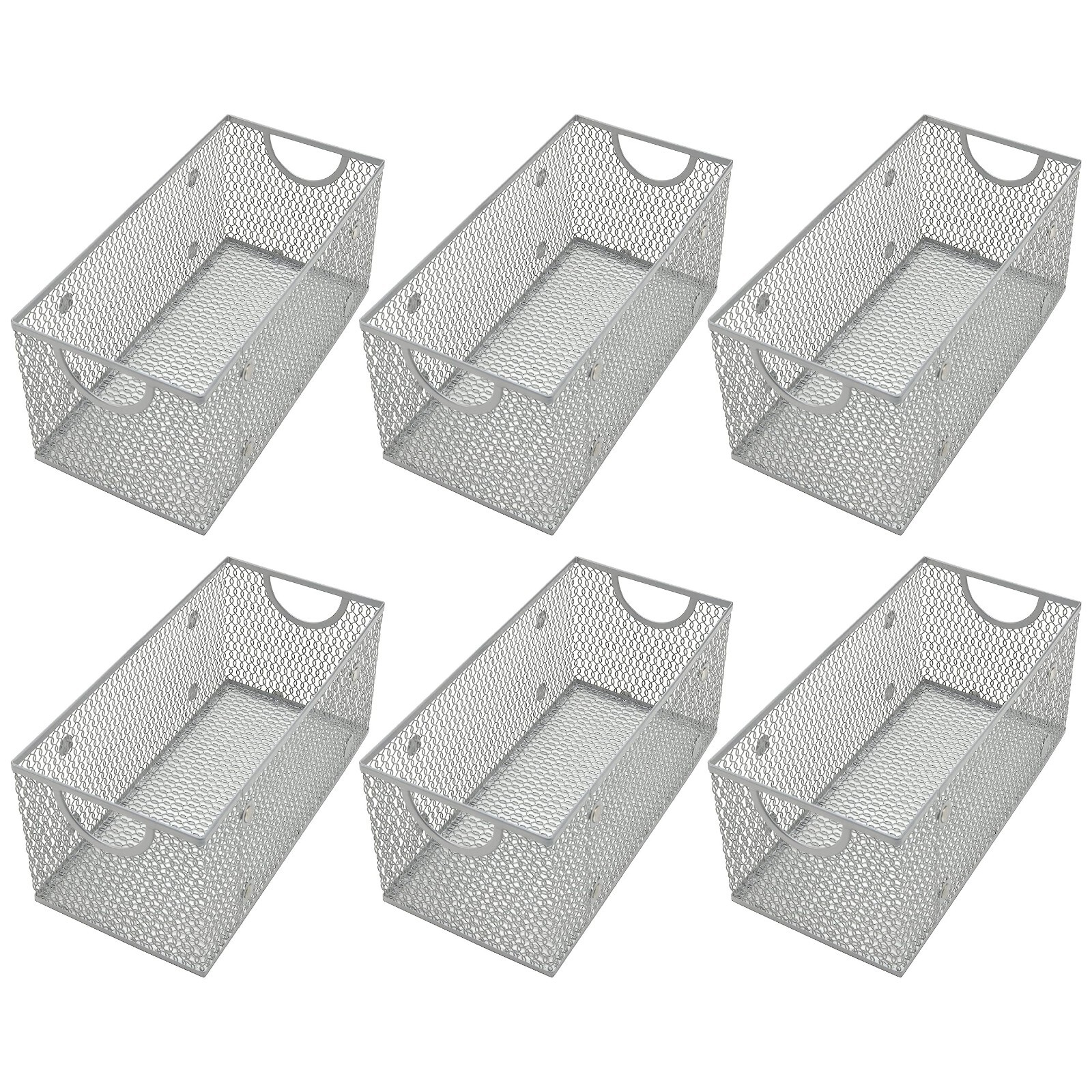 Ybm Home Wire Mesh Open Bin Basket Silver 11 in. L x 5.1 in. W x 5 in. H 6 Pack