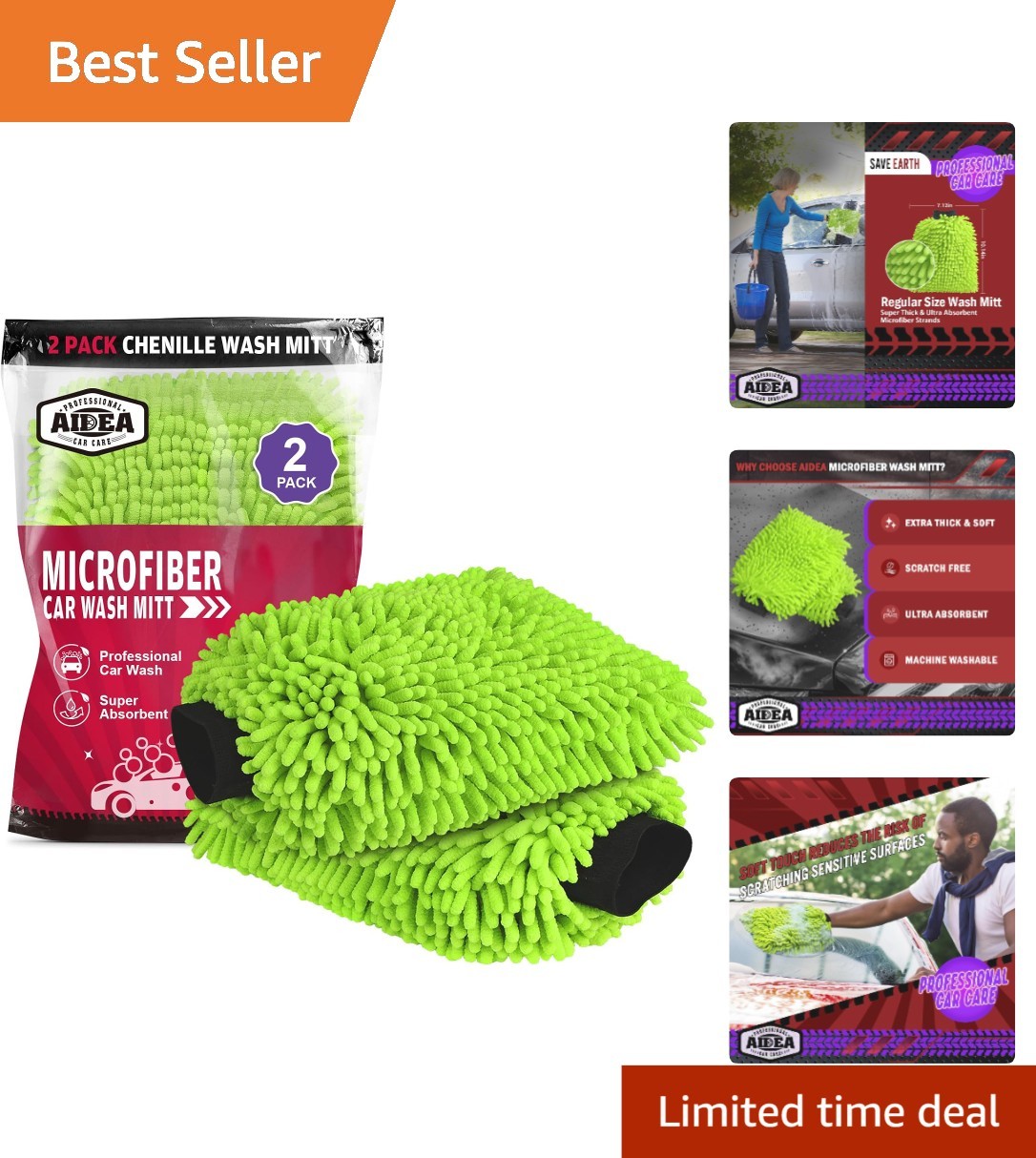 Extra Plush Car Wash Mitts – 2PK Microfiber, 7.12”x10.14” for Safe Cleaning