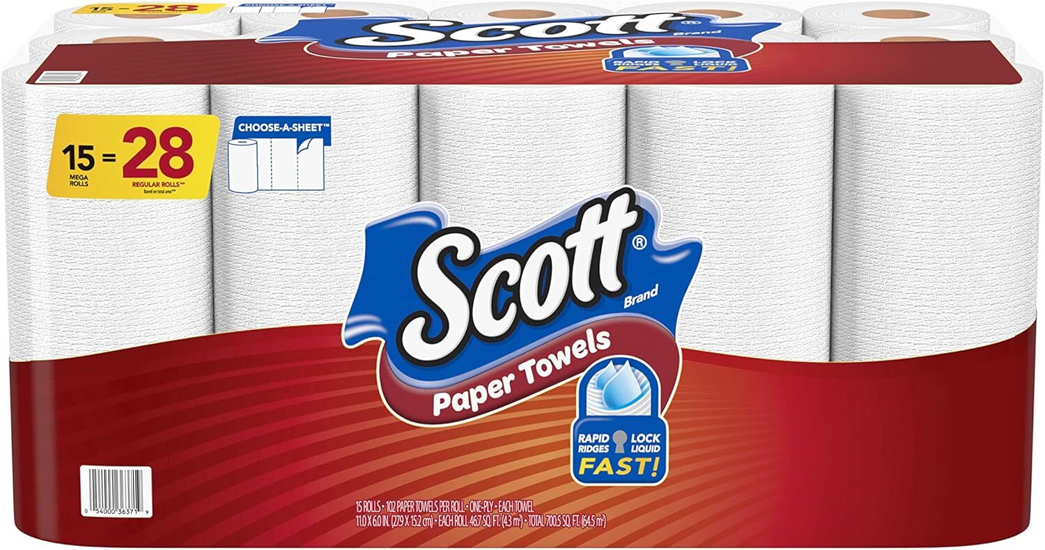 Paper Towels, Choose-A-Sheet, 6 Double Rolls = 12 Regular Rolls (100 Sheets per