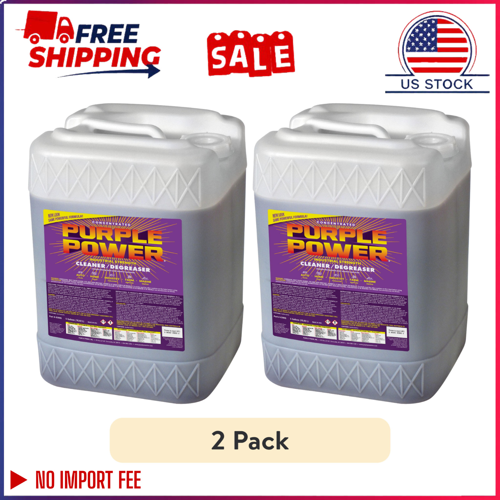(2 pack) Purple Power Industrial Strength Cleaner and Degreaser, 5 Gallon