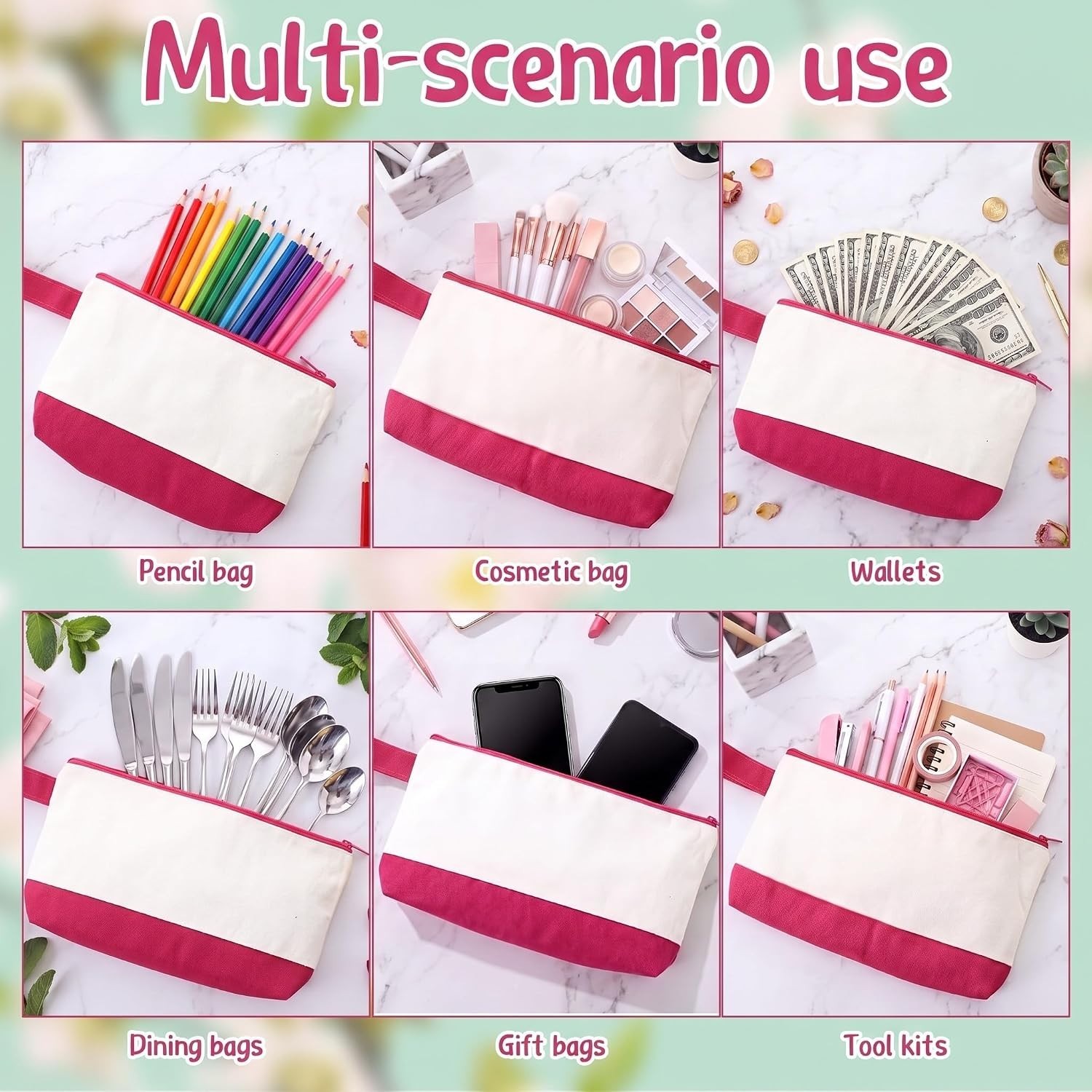 30 Pcs Canvas Tote Bags Bulk with Zipper Cosmetic Pouch 18.5″ Reusable Cotton…
