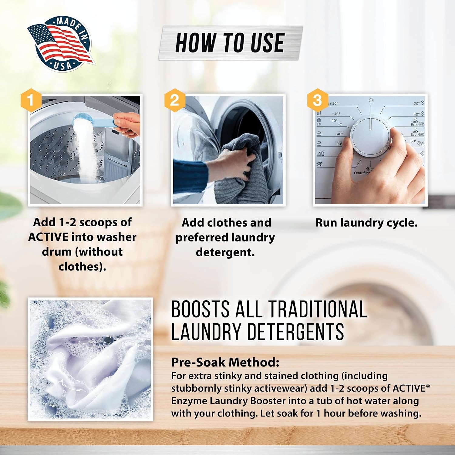 Enzyme Laundry Booster Odor Remover – 2 lbs Unscented Enzymatic Clothes Stain Cl