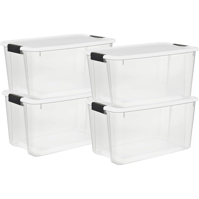 Stackable Clear Storage Boxes W/ Heavy Duty Latches 4-Pack Shatterproof New