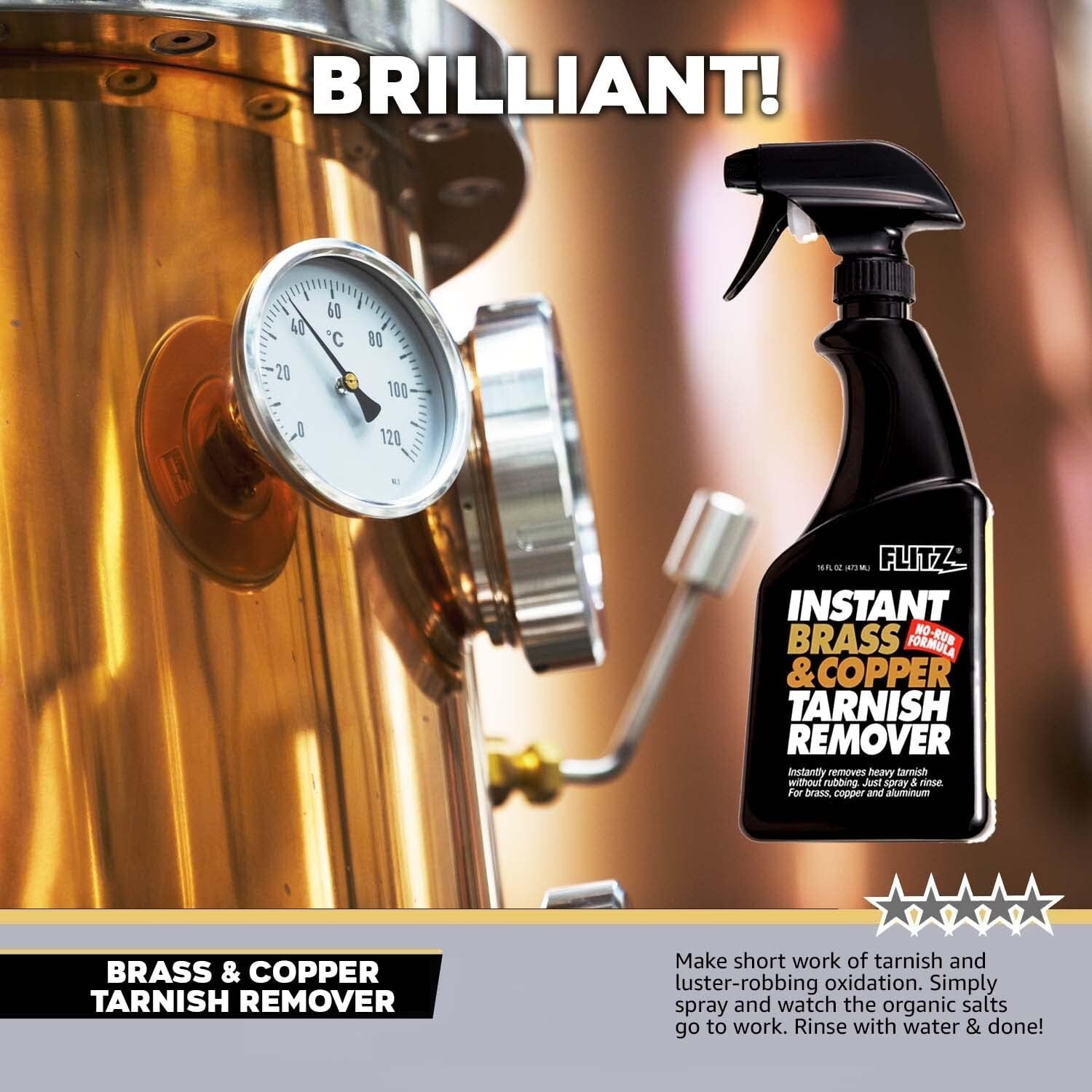 Tarnish Remover Spray Natural Brass Copper Metal Cleaner 16 oz Heavy Tarnish