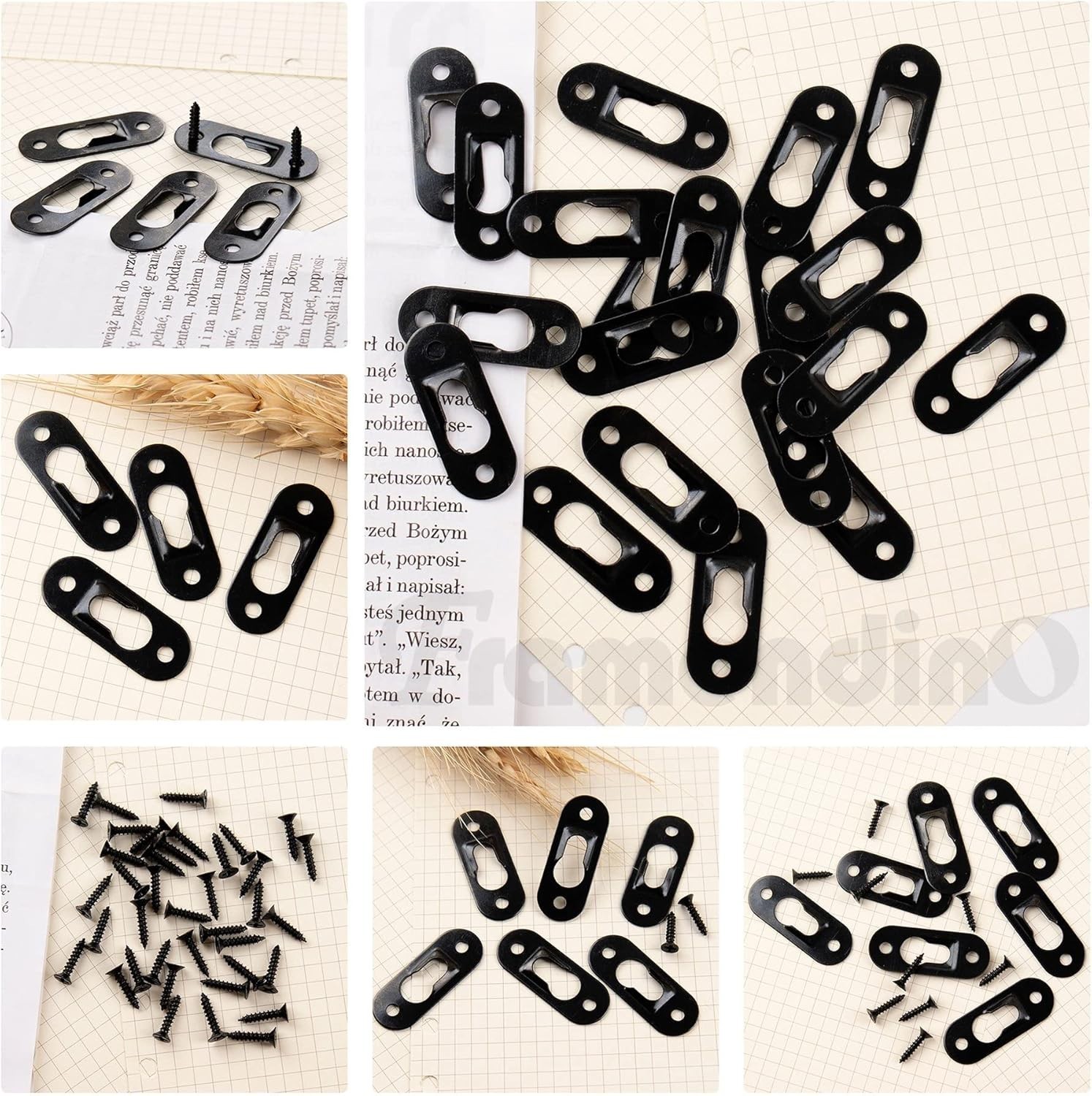 Black Metal Keyhole Hangers 20 Pack Wall Picture Frame Mirrors Screws