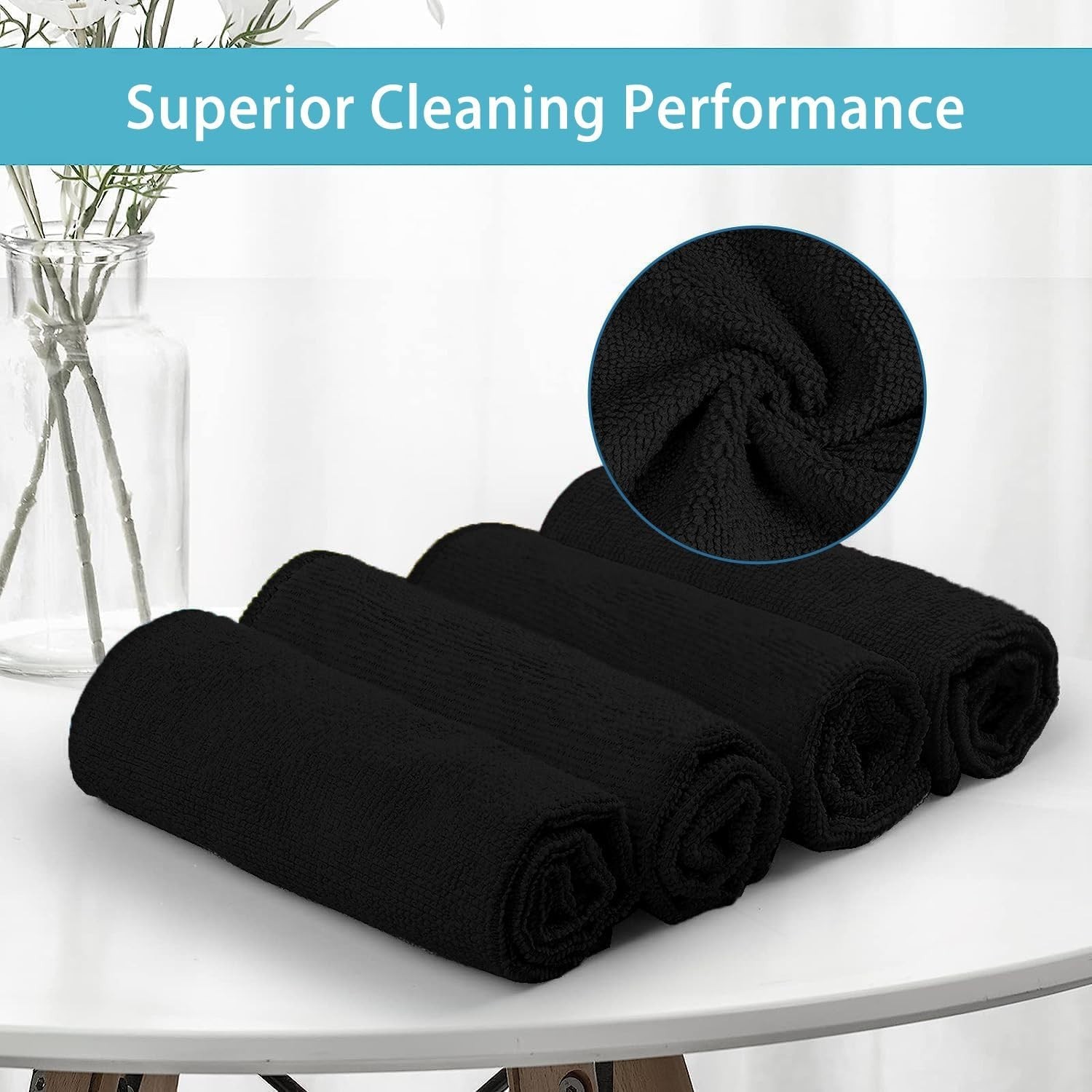 Classic Black 50PK Microfiber Cleaning Cloths 11.5in | Perfect for Kitchen & Car