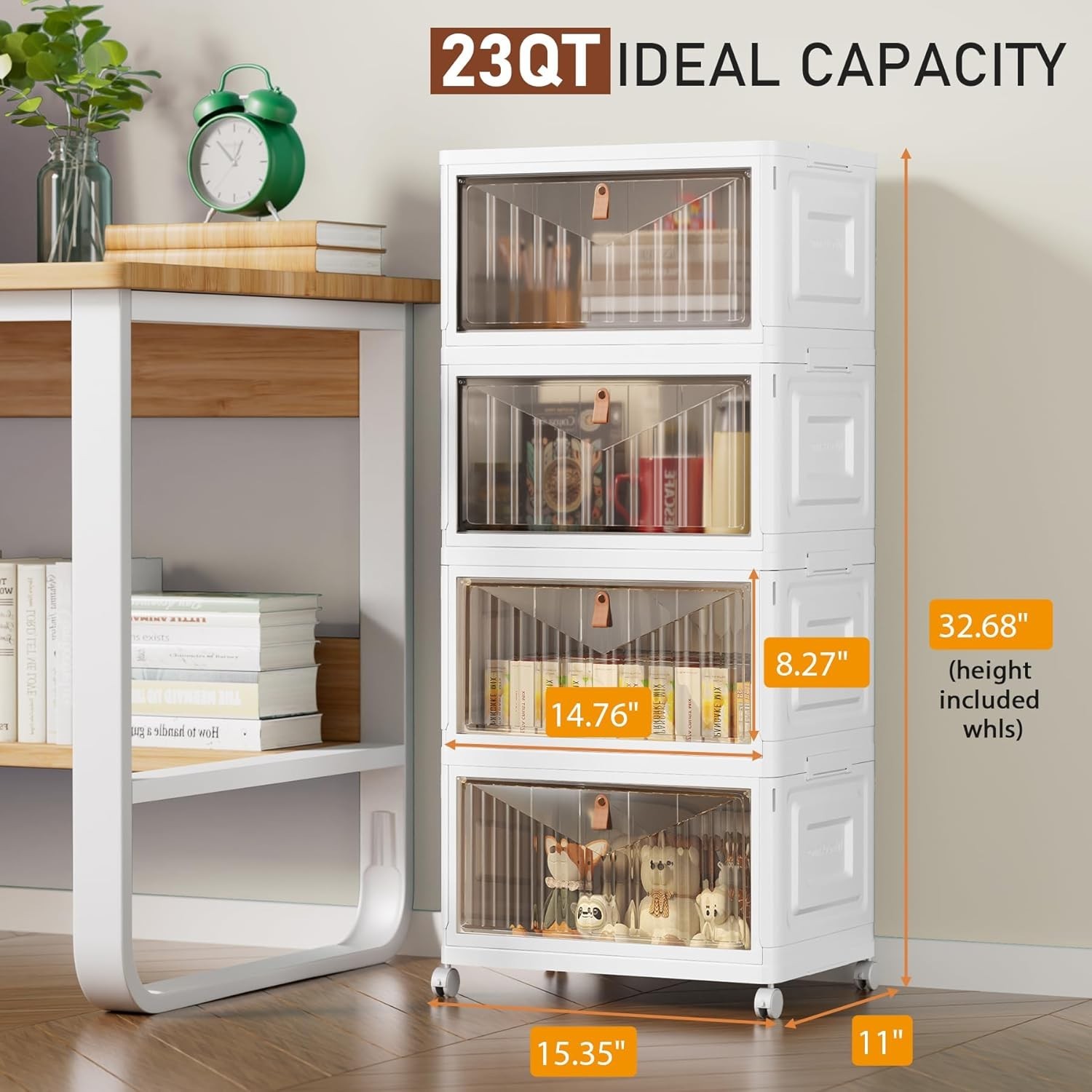 4 Tier Storage Bins with Lids, 23QT Stackable Closet Organizers and Storage w…