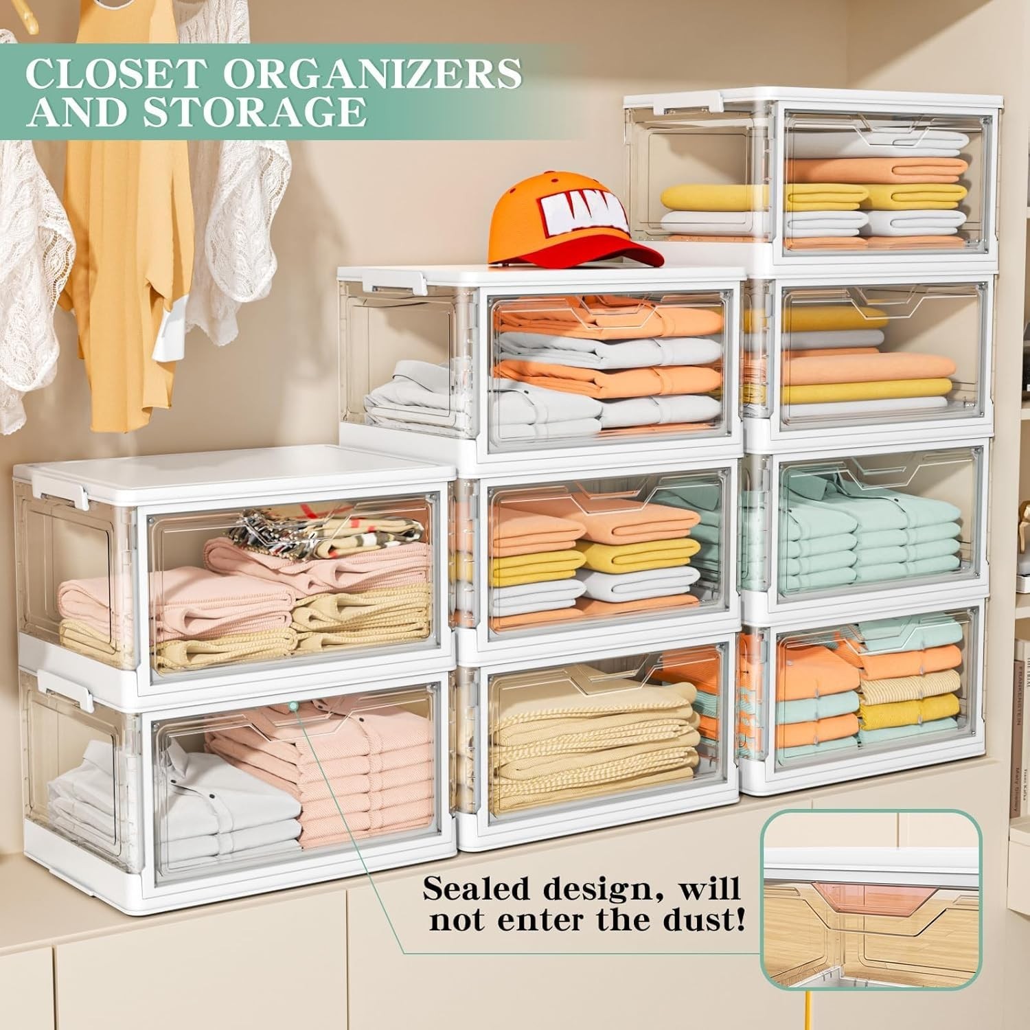 Clear Storage Bins with Lids – 4 Tier Plastic Bins with Wheels, Stackable Sto…