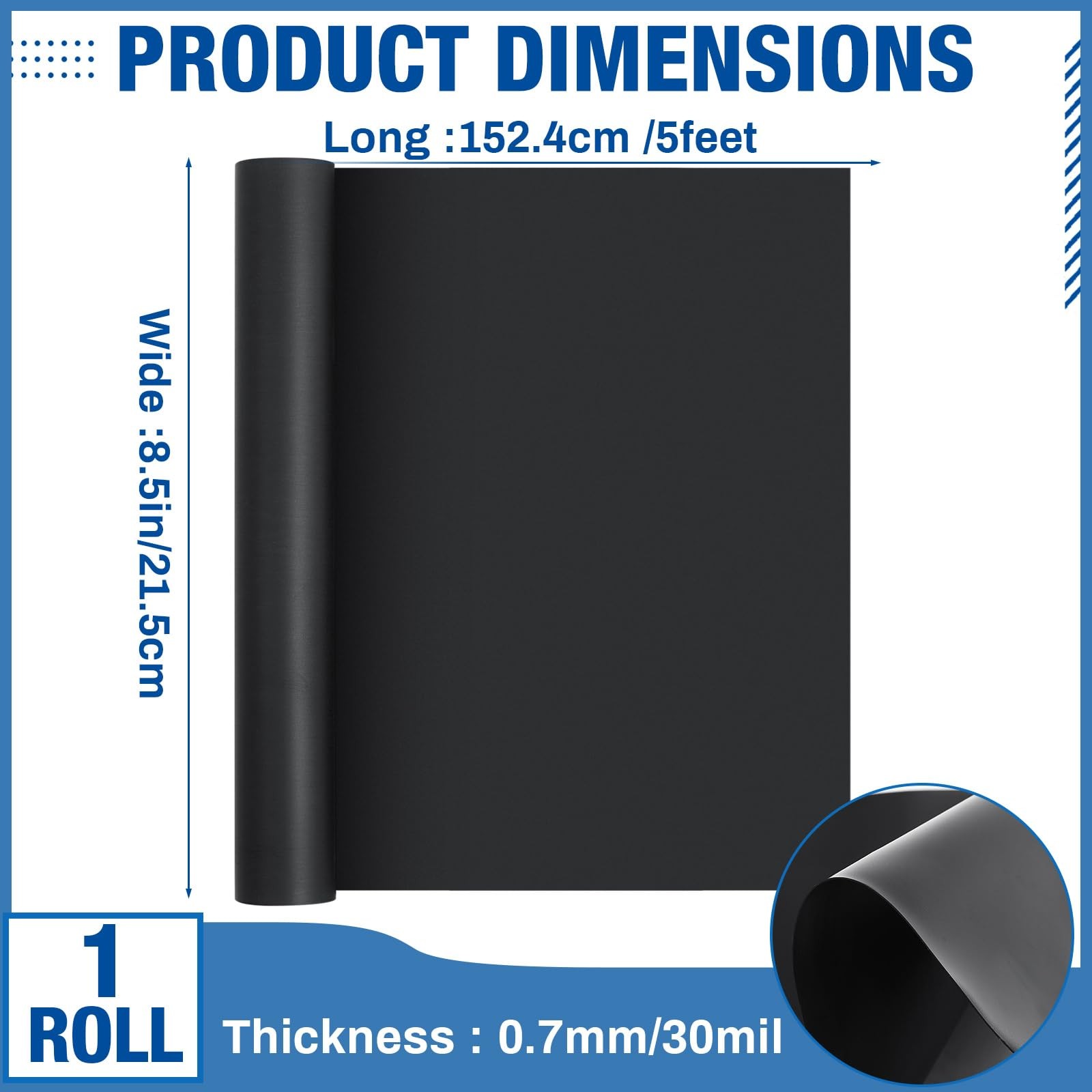 8.5″ x 5 ft Extra Large Magnetic Sheets Roll for Crafts, 30 Mil Black Flexibl…