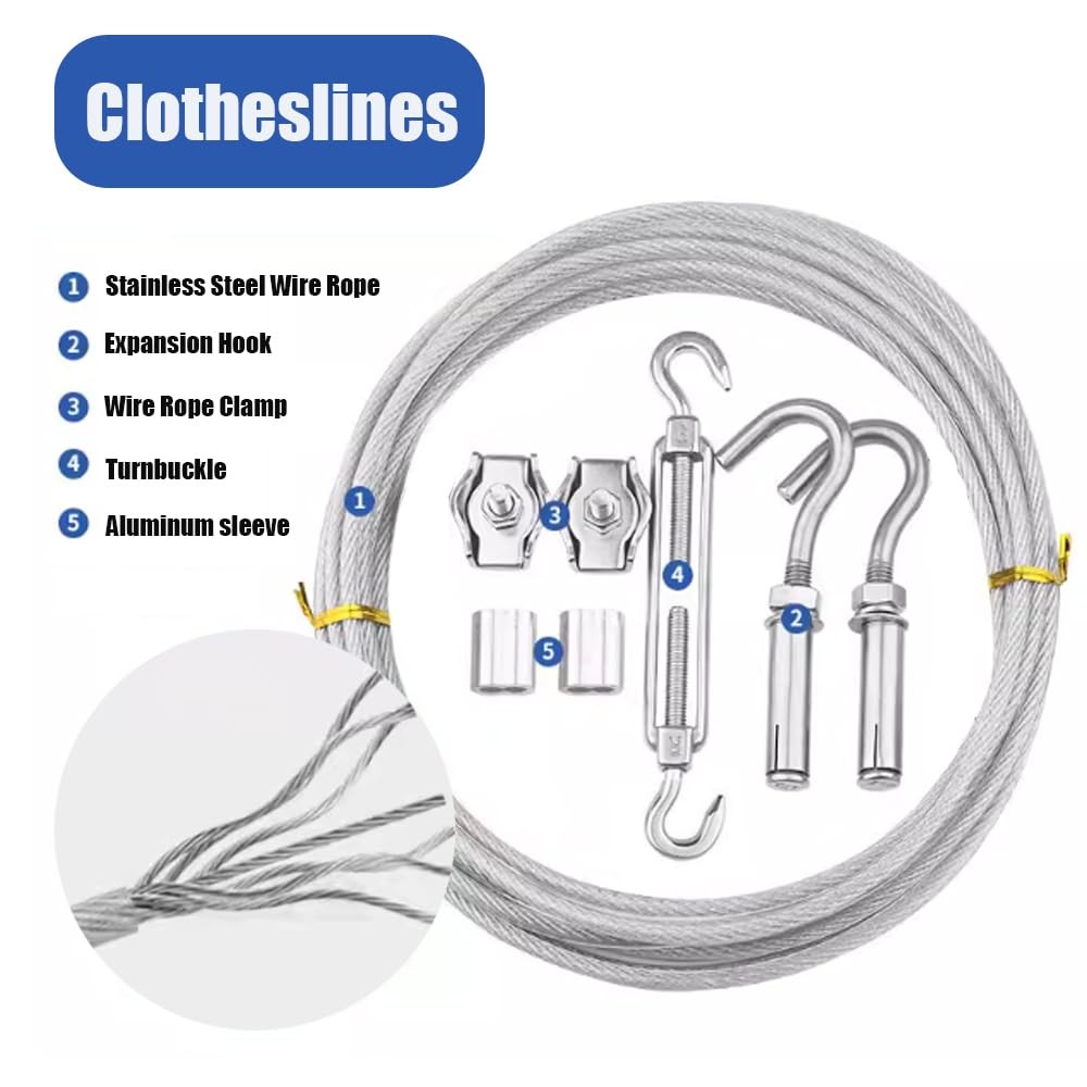 Clothesline, Stainless Steel Clothesline Wire Outdoor Cable Wire Rope Laundry…
