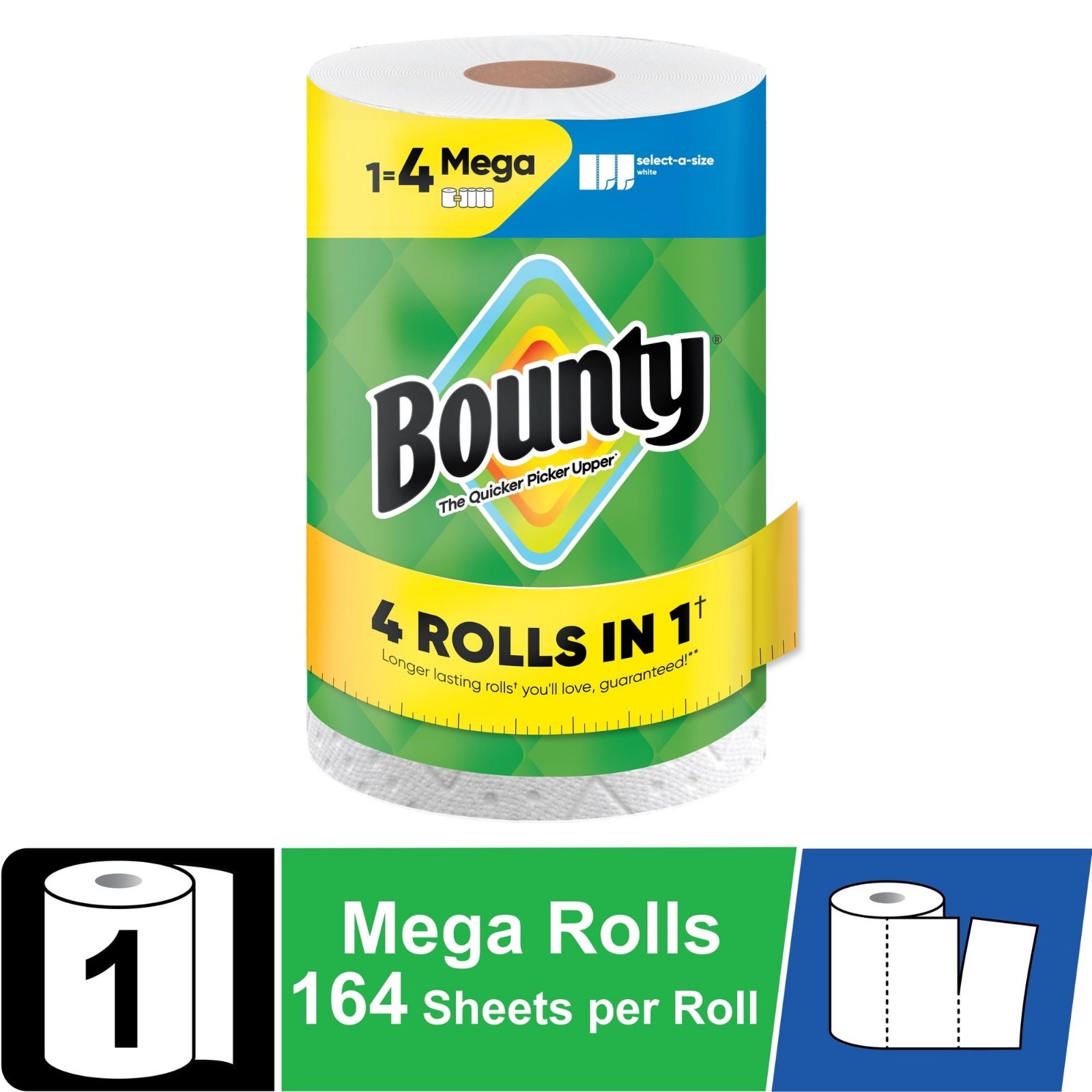 12 Pack Bounty Select-A-Size Paper Towels White Mega Roll 164 Sheets