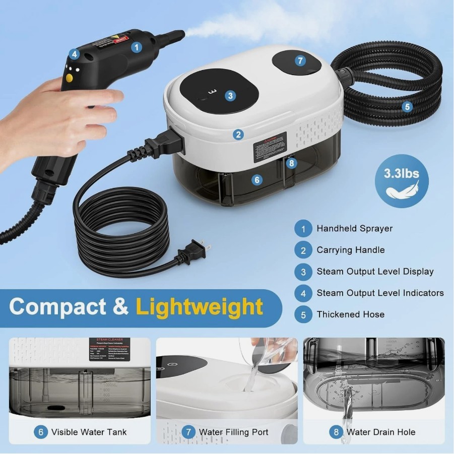 1.2L Handheld Steam Cleaner High Pressure Household Car Steam Cleaning Machine