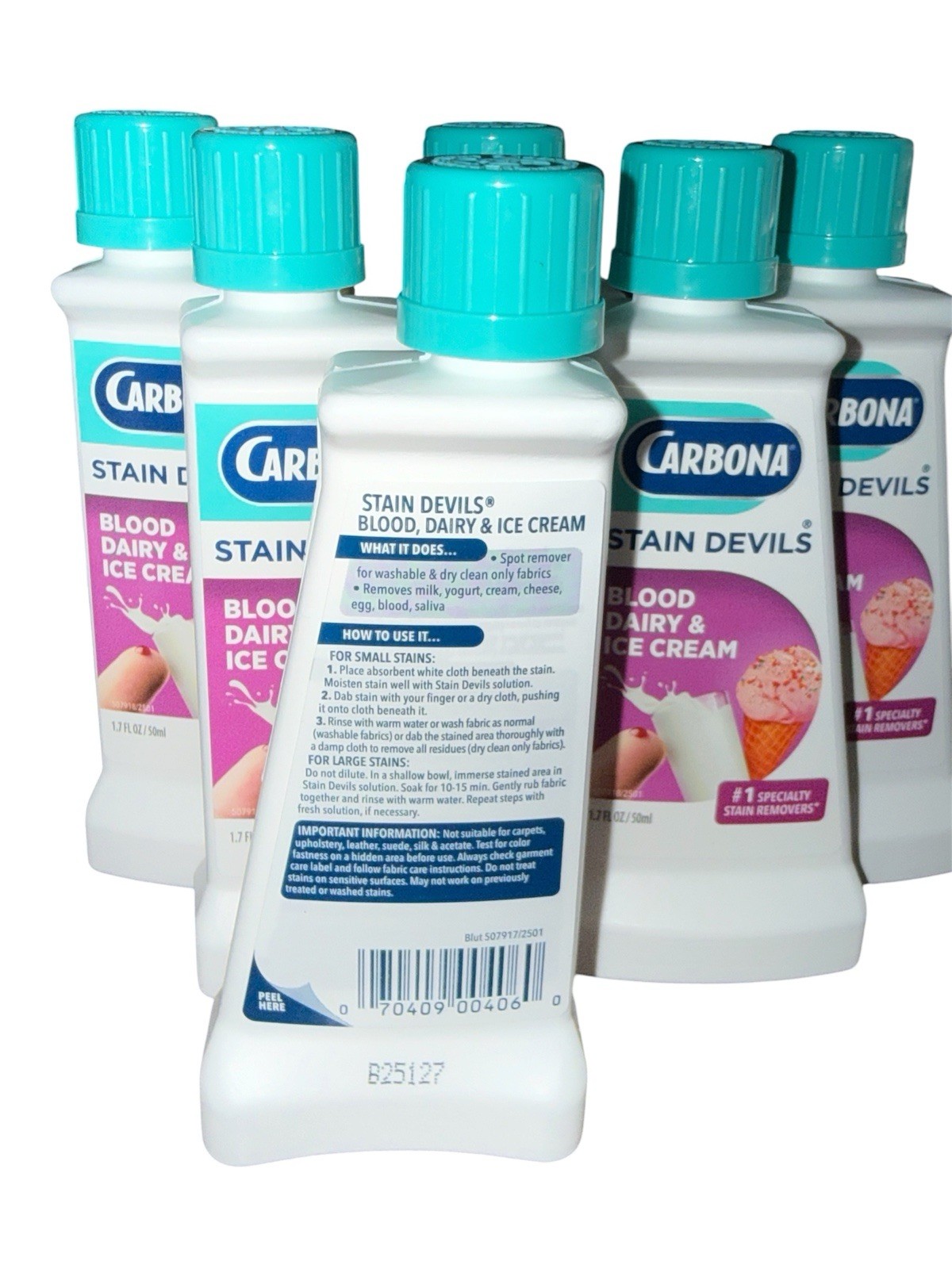 Carbona Stain Devils Stain Remover for Blood, Dairy & Ice Cream 6 Bottles! New