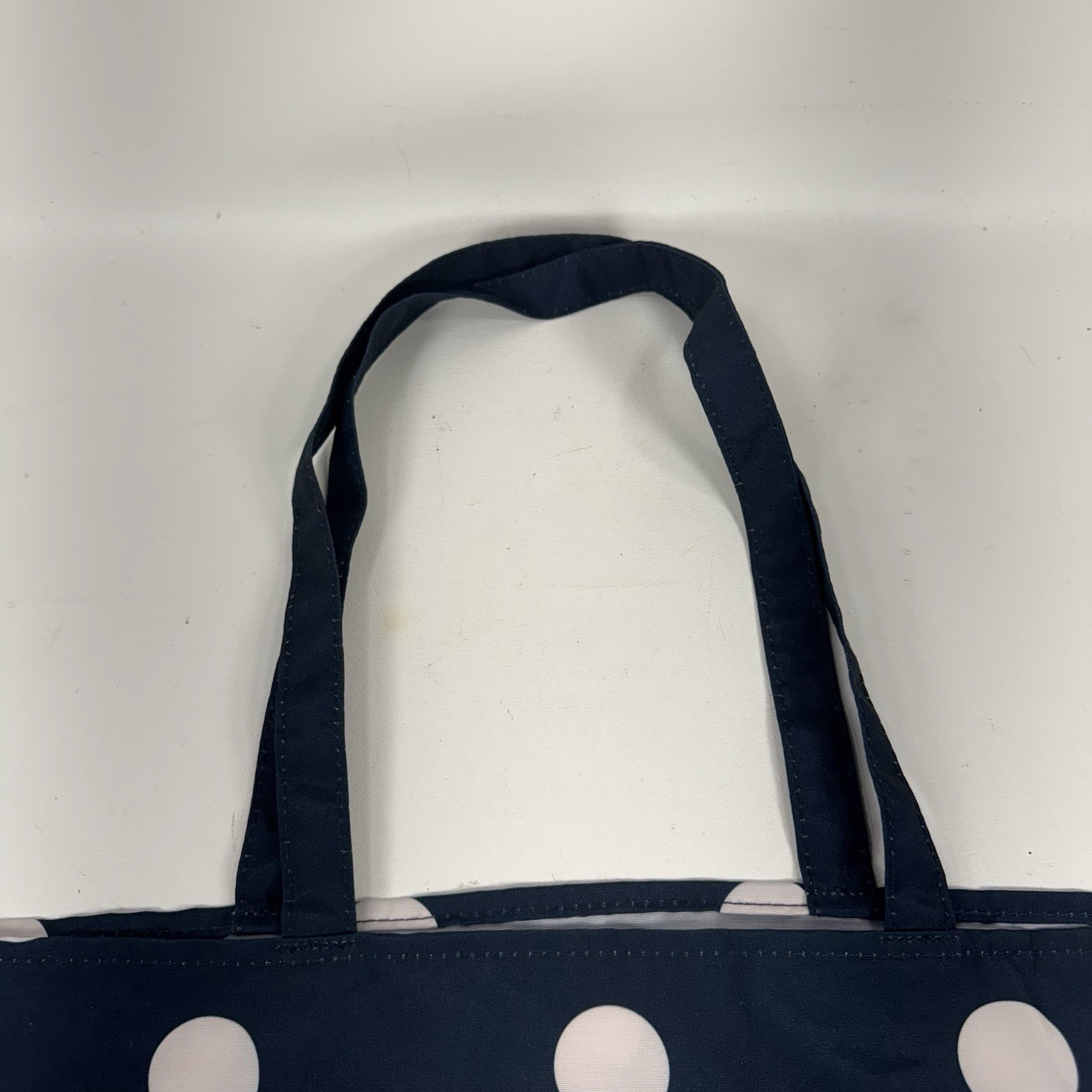 Kate Spade Navy Blue & White Fabric Polka Dot XL Shopper Tote Bag