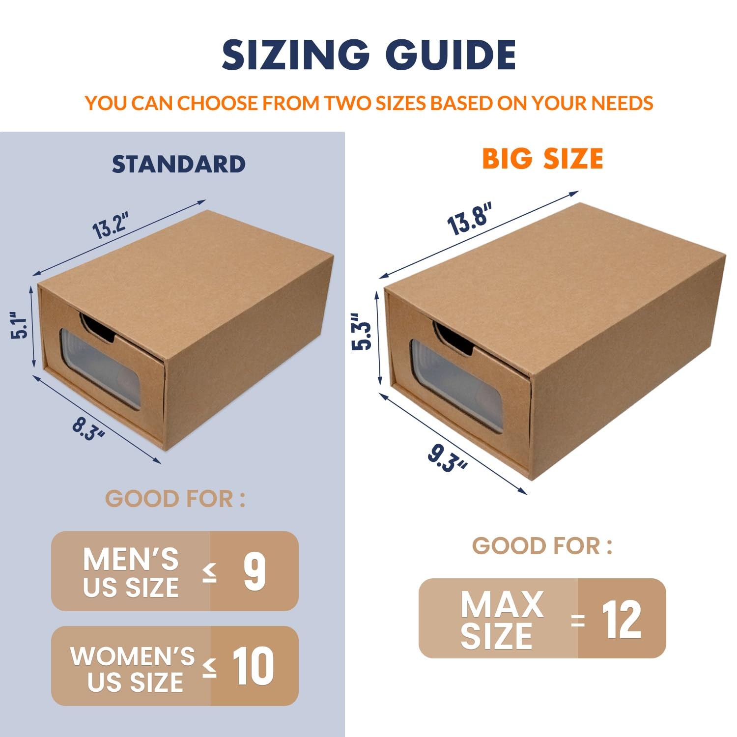 Shoe Box 12 Pack,13.2 x 8.3 x 5.1in Waterproof Storage Boxes, Socks, Statione…