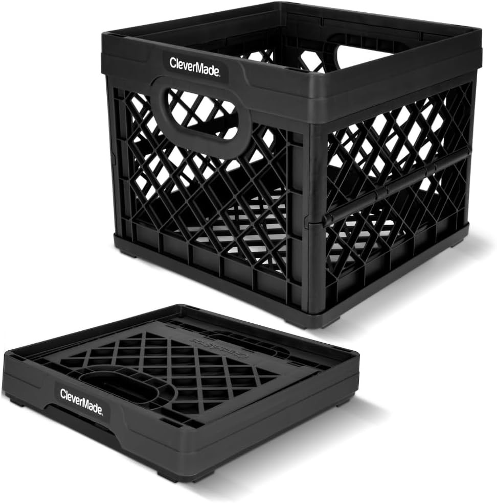 Collapsible Milk Crate 25L (6.6 Gal), 50 lb Capacity Heavy Duty Folding Crate –