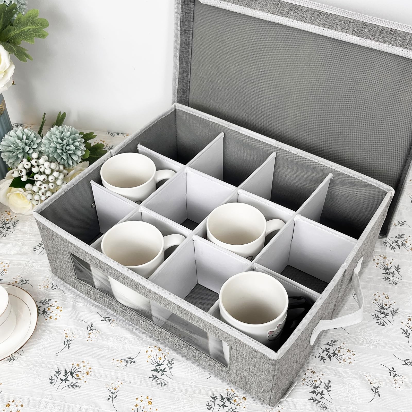 homyfort Mug Storage Box, China Containers Organizer Hard Shell Grey