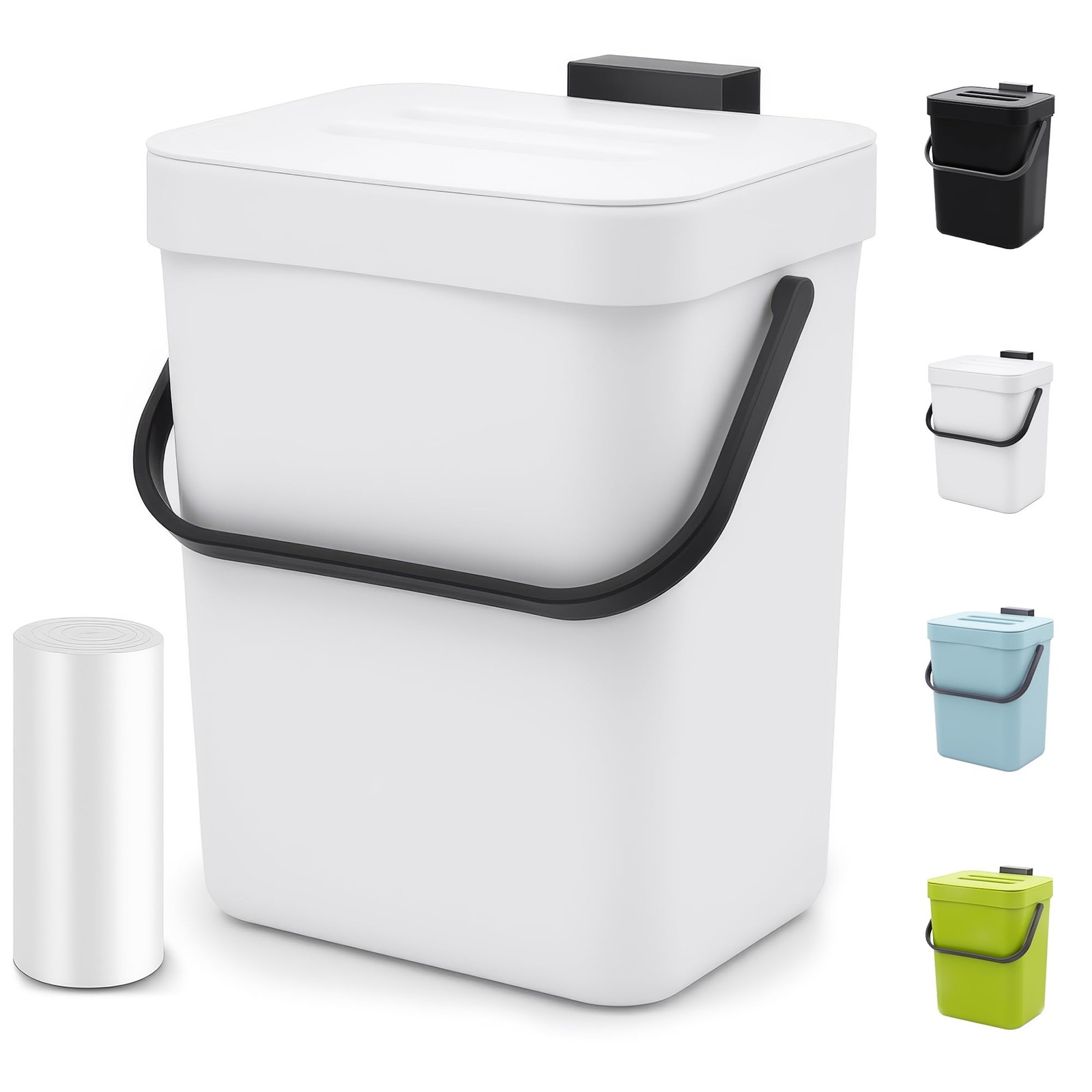 1.3 Gal Compost Bin, Hanging Small Trash Can with Lid, 5L/White