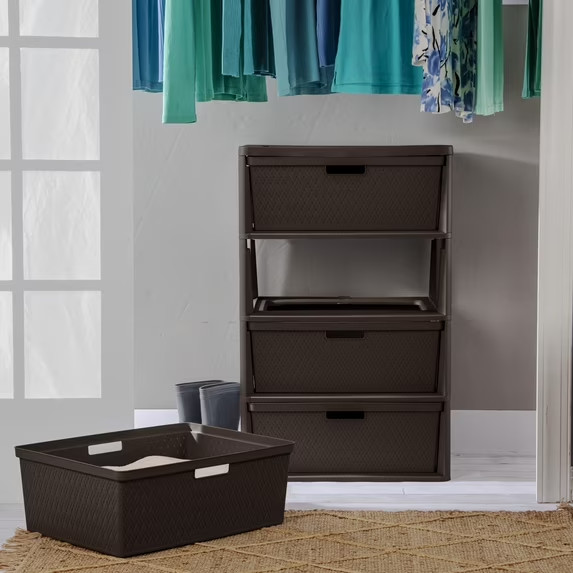 (2 pack) Sterilite Wide 4 Drawer Tower Plastic Storage Organizer Brown