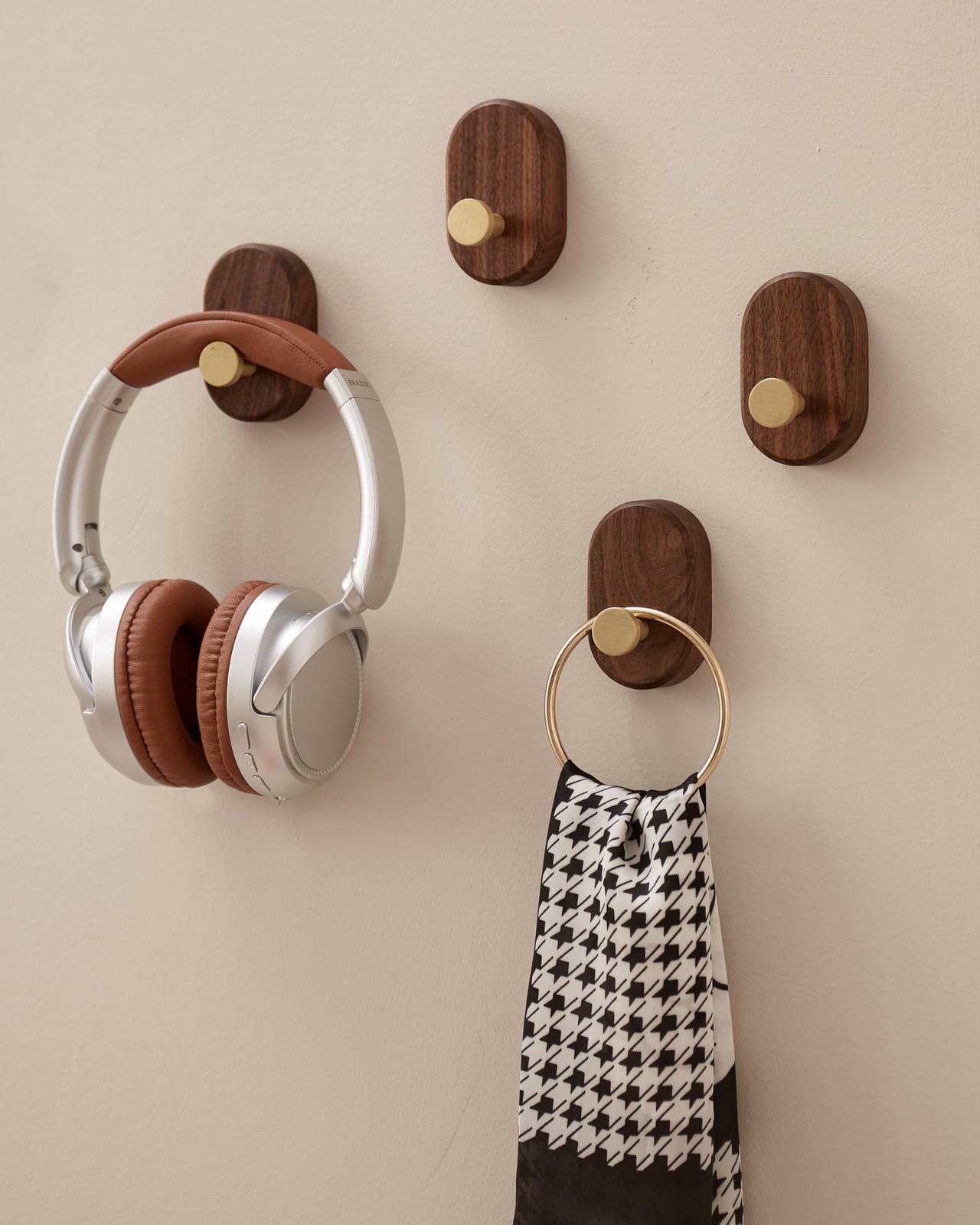 Wood Coat Hooks Wall Mount – Modern Walnut Coat Hook with Bronze Accent for H…