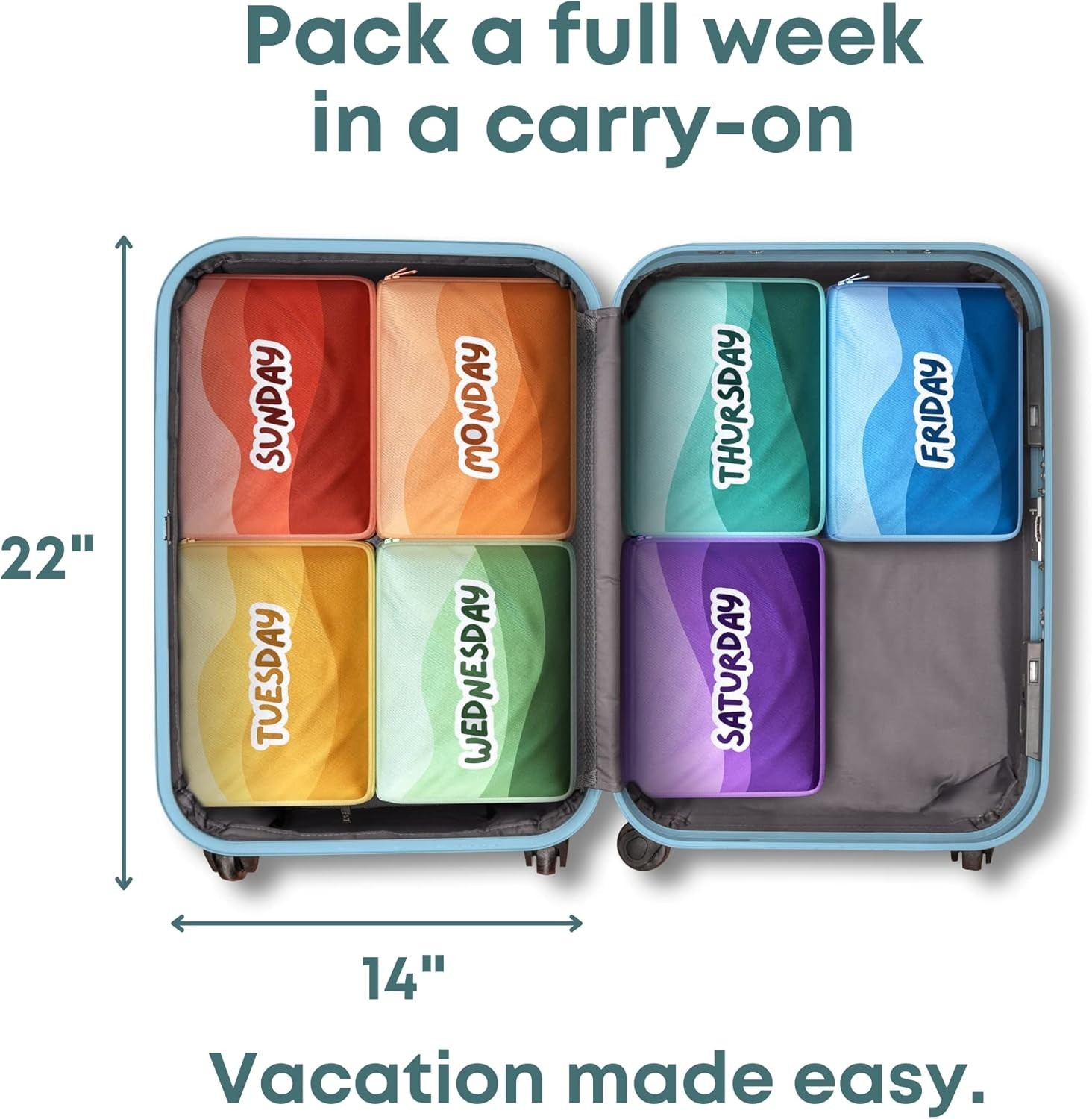 Packing Cubes for Kids & Baby Days of the Week 7 Set Daily Outfit Suitcase Or…