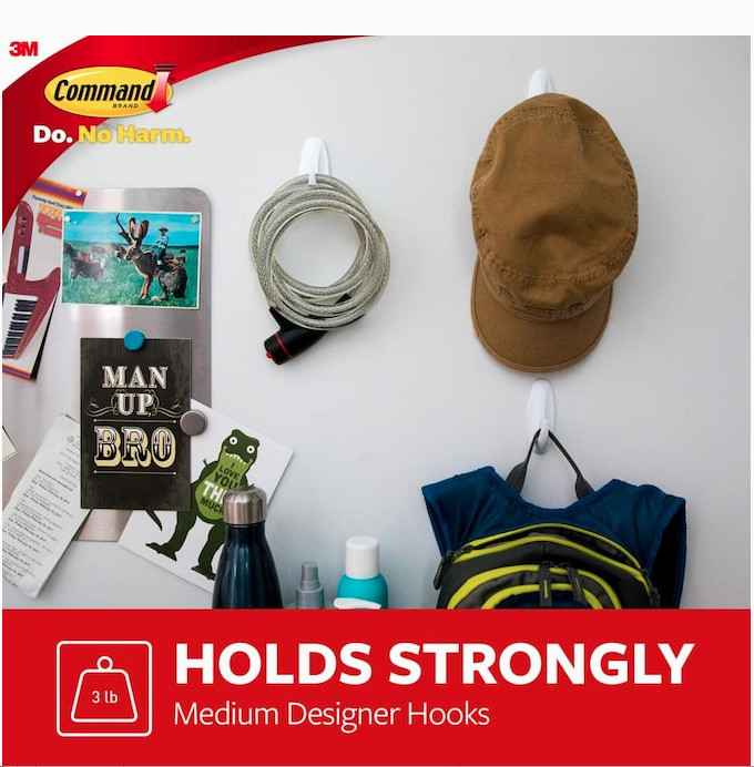 3 Pks 3M Command 8 Medium Designer Hooks & 12 Adhesive Strips Per Pack Max 3 lb