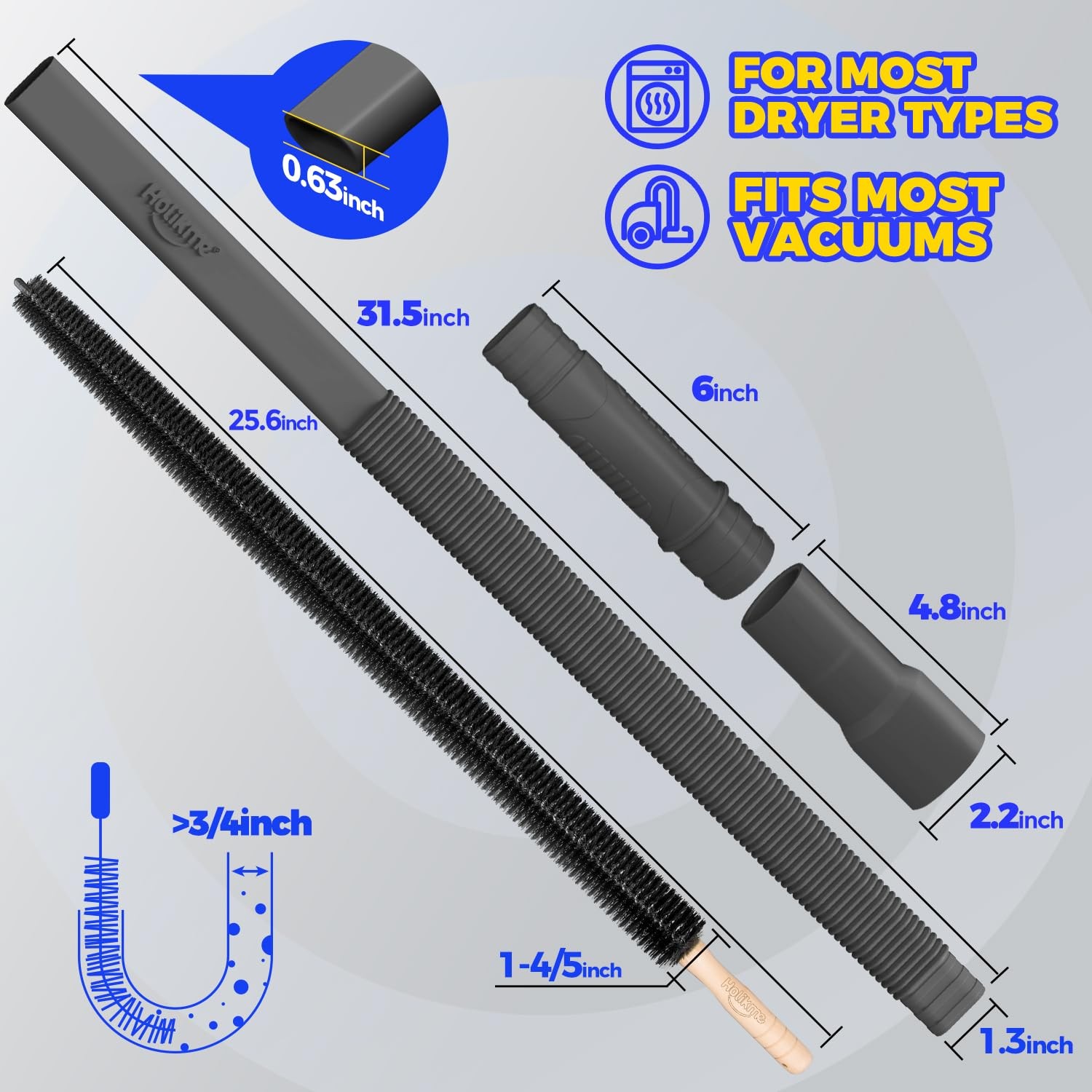Holikme 2 Pieces Dryer Vent Cleaner Kit, Lint Vacuum Attachment Black