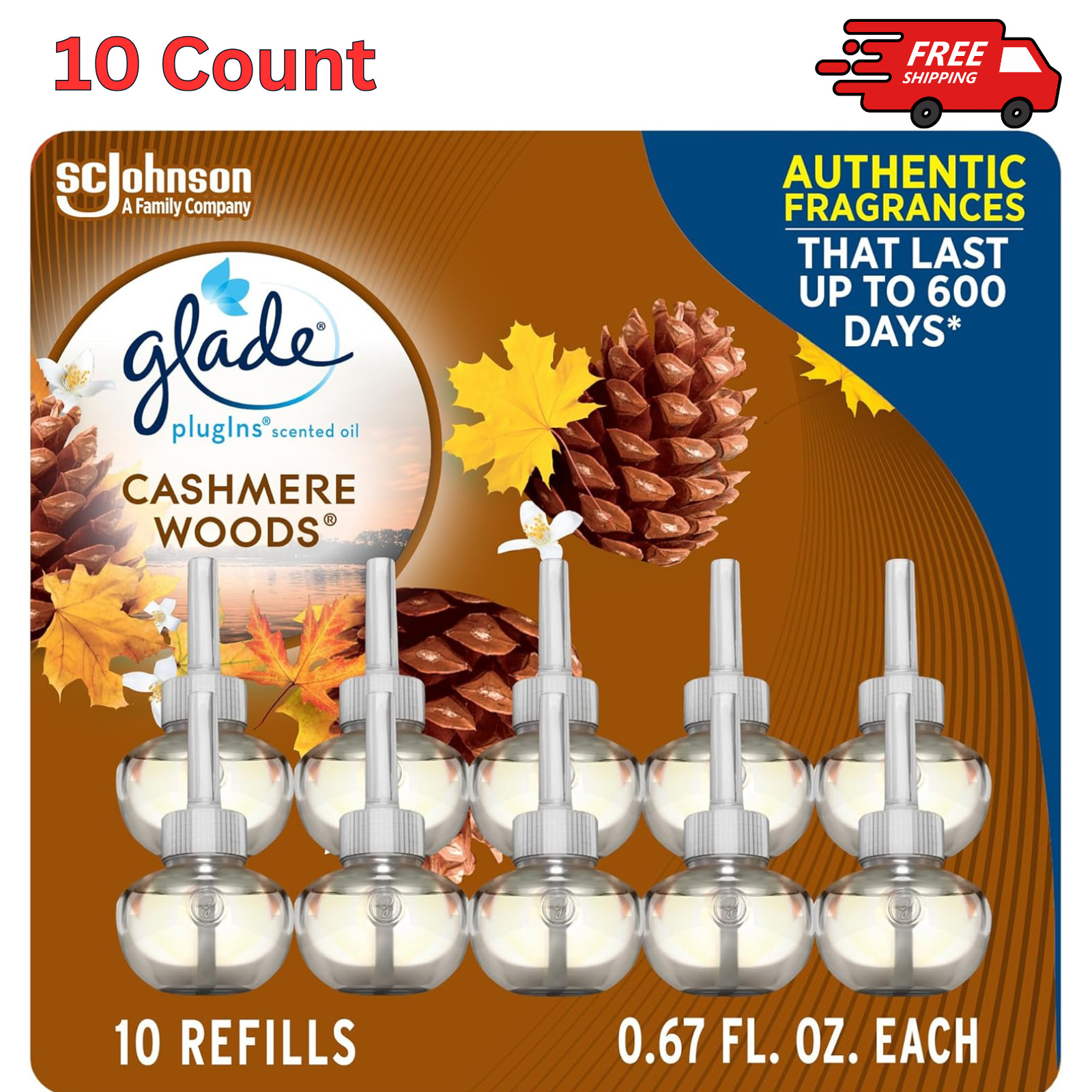 Glade PlugIns Refills Air Freshener, Scented & Essential Oils Cashmere Wood 10