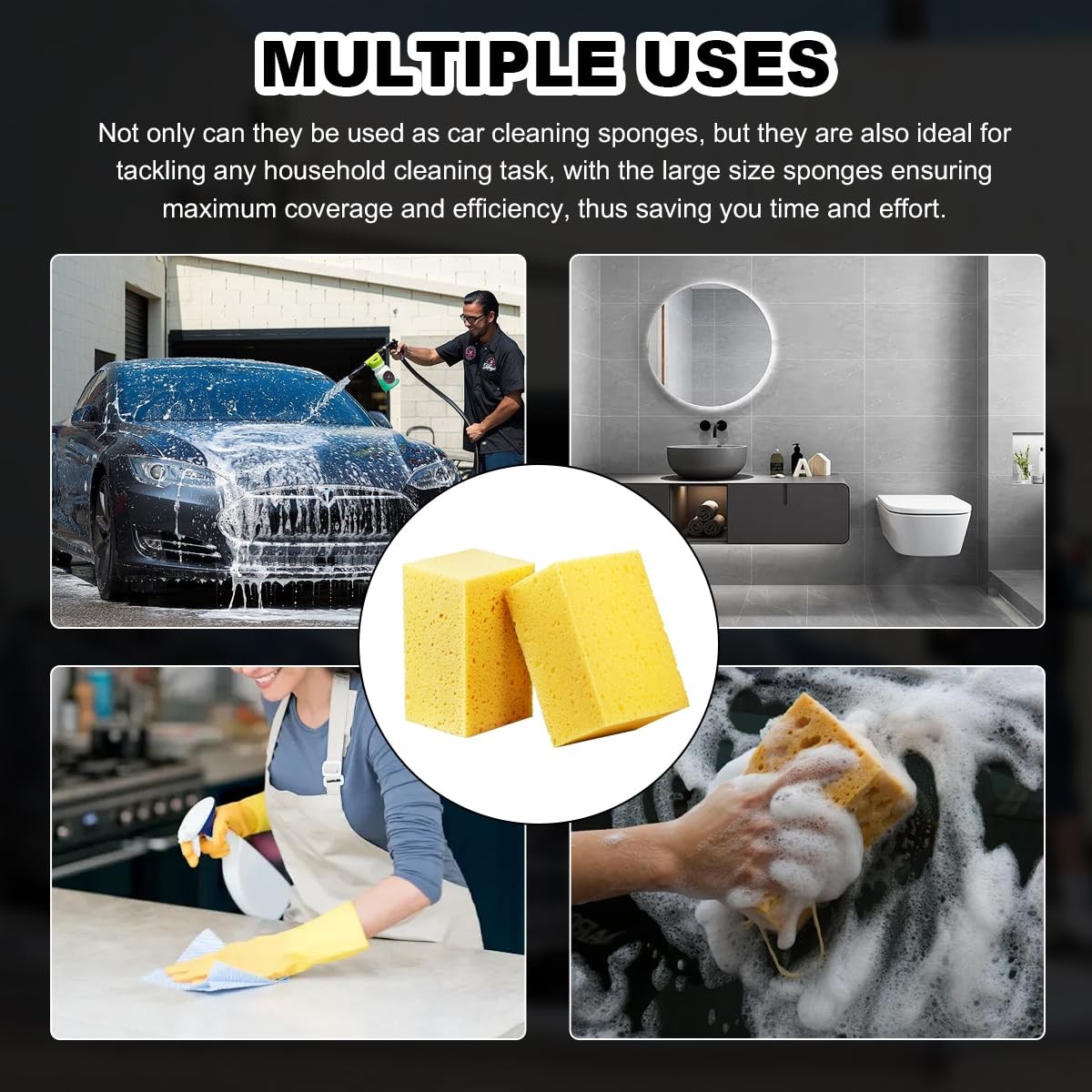 5PCS Car Wash Sponges, 8.5″×4.4″×3.5″ Large Extra Soft Coral Non Scratch Spon…
