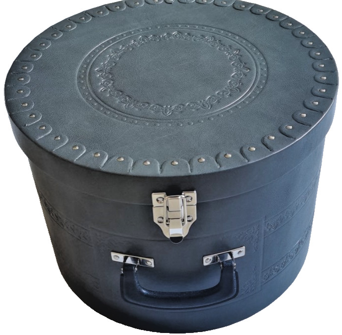 Round Gray Cardboard Storage & Gift Box, Stackable Storage with Handle And lid