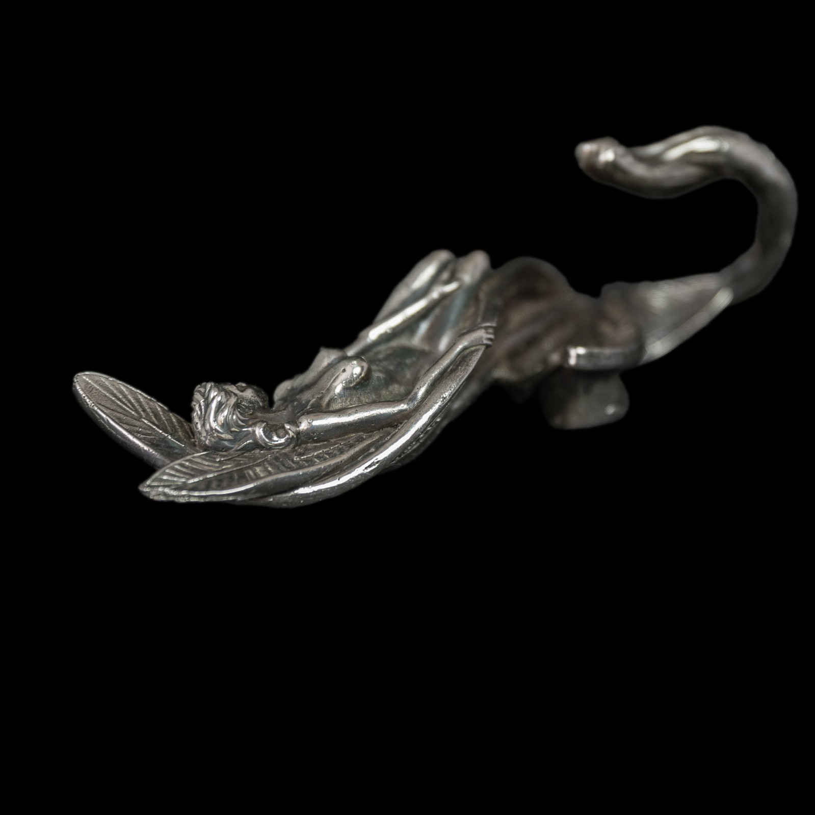 Fairy Wall Hook – Heavy Nickel Silver Art Nouveau Hanger–Fantasy Home Decor
