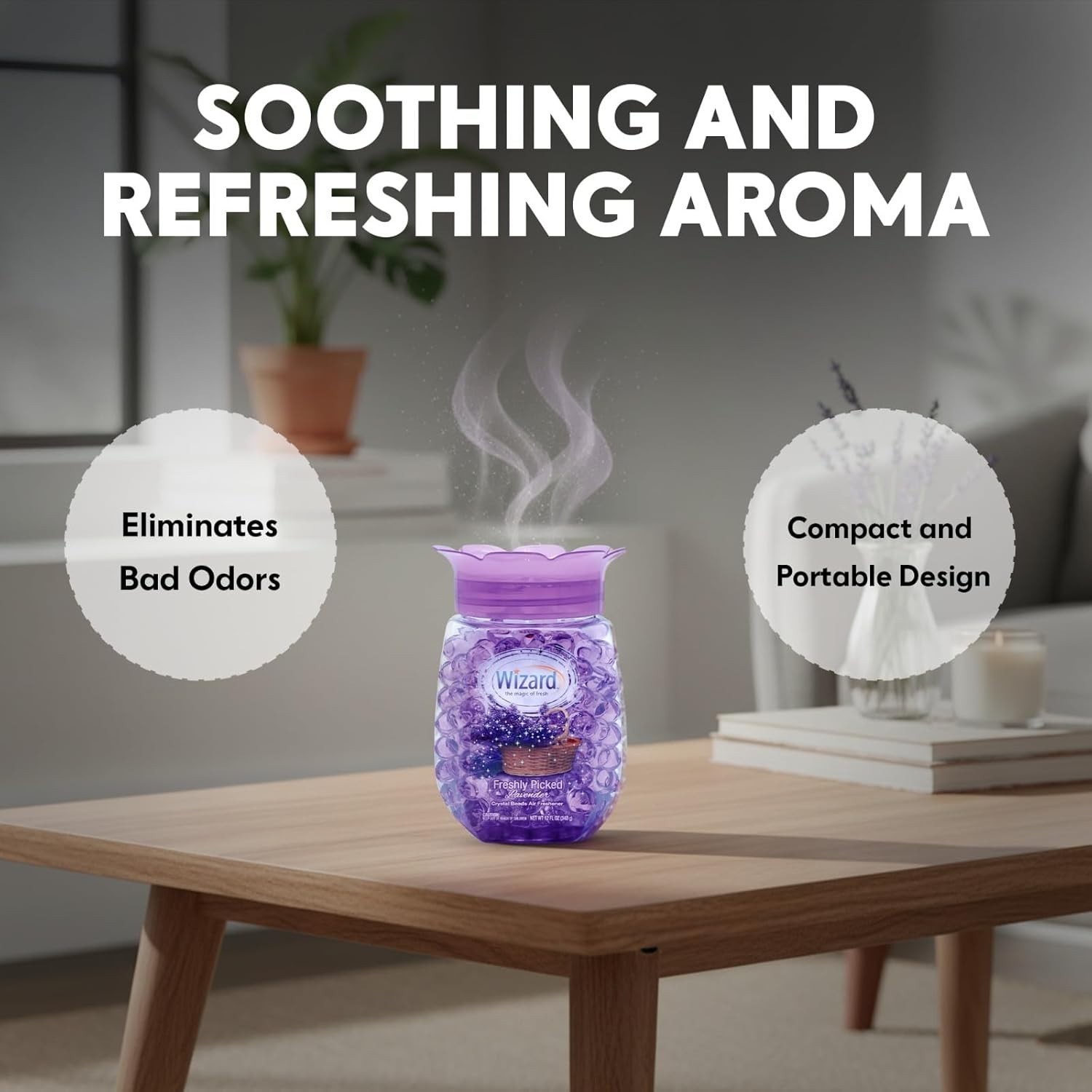 12 WIZARD Odor Eliminator Gel Beads 12oz – Air Freshener for Bathroom & Car