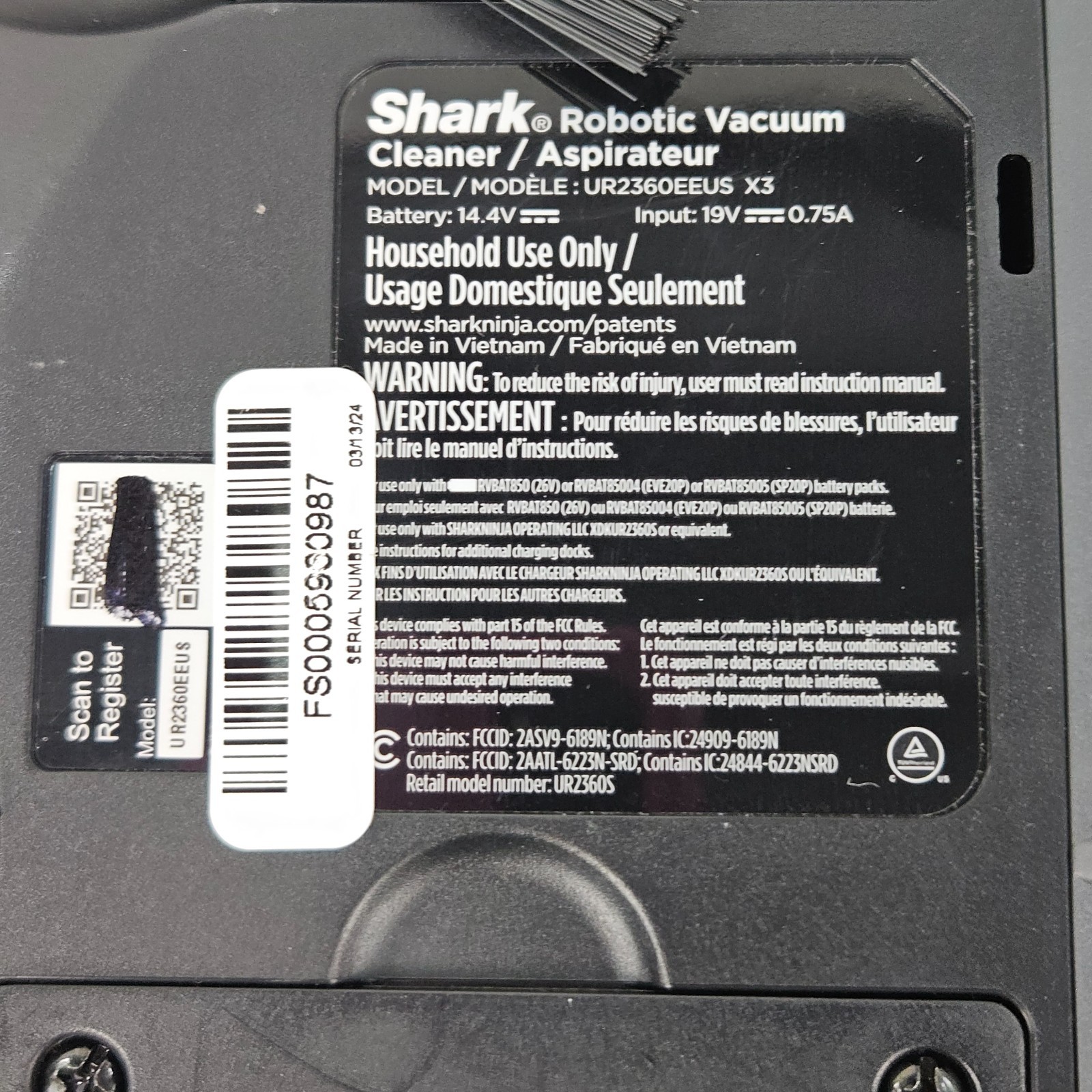 Shark Matrix Plus Vacuum Self-Emptying Robot Home Mapping Hepa Black UR2360EEUS