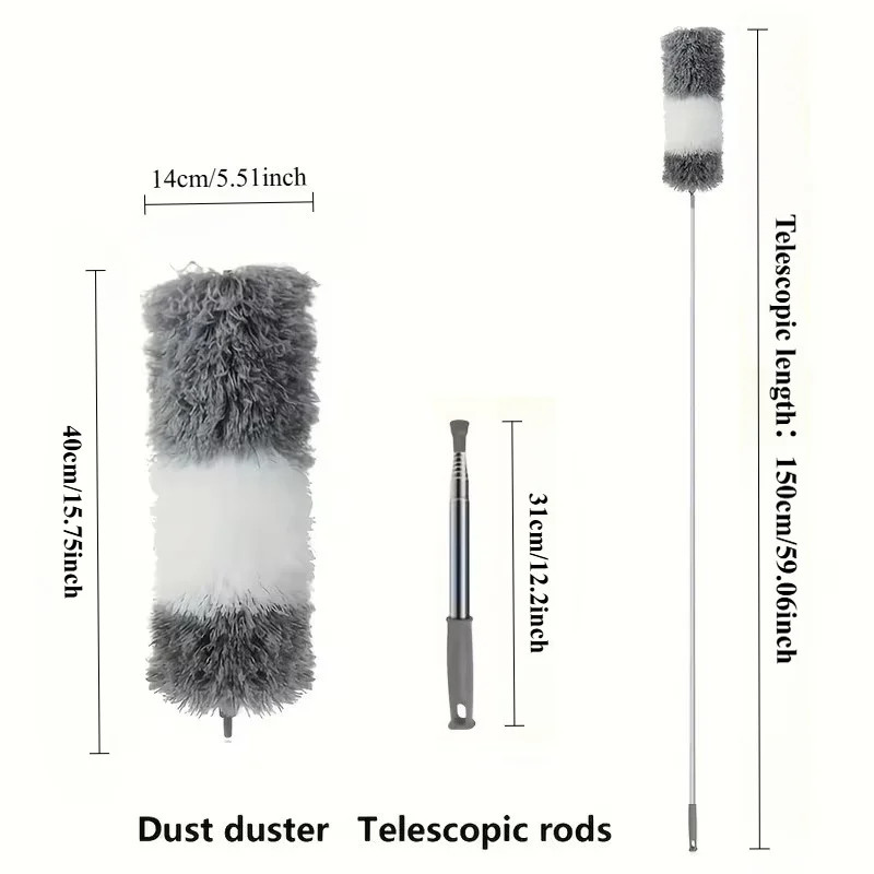Duster with Extension Rod, Retractable Dust Brush, Microfiber Dust Brush, Reusab