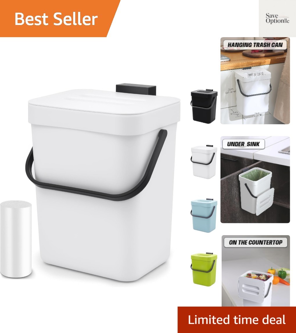 1.3 Gal Compost Bin, Hanging Small Trash Can with Lid, 5L/White | Hanging, Ad…