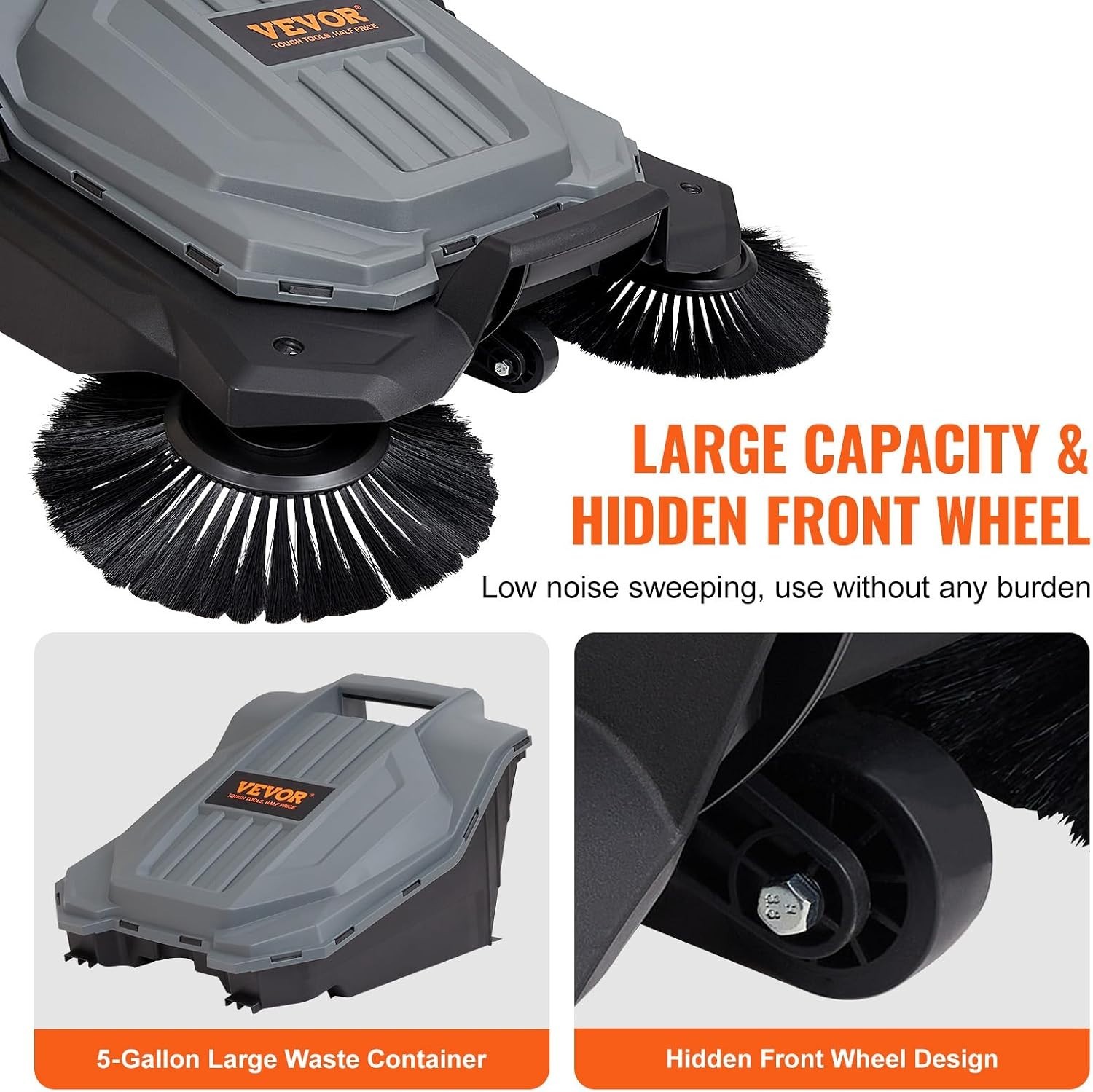 Walk-behind Hand Push Floor Sweeper, 25.6″ Sweeping Width | Manual Non-Electr…