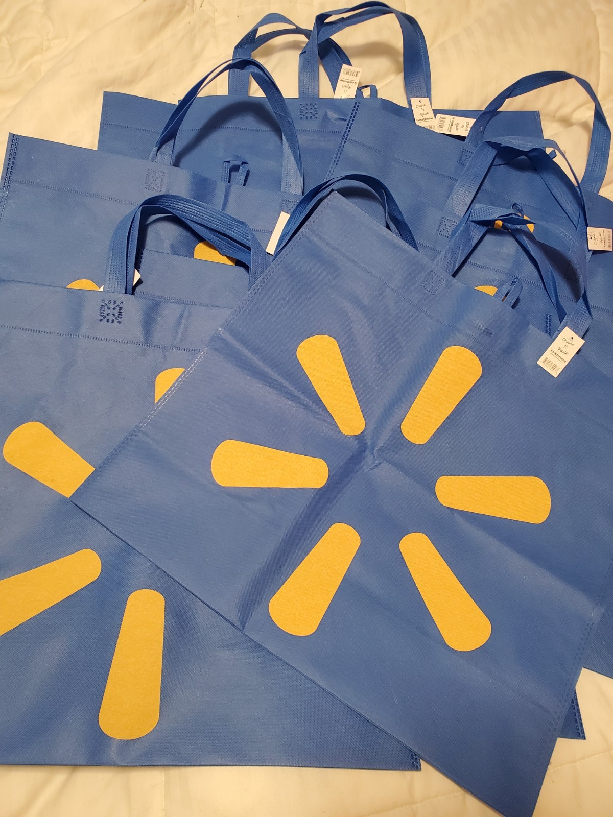 8 Lot Nos XLarge Walmart Reusable Shopping Bags Set Blue Crafts Tools 18″ X 17″
