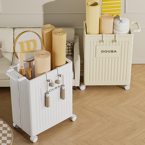 Foldable Storage Box With Wheels Removable Lid 39 × 25 × 52.5 cm Cream Yellow PP